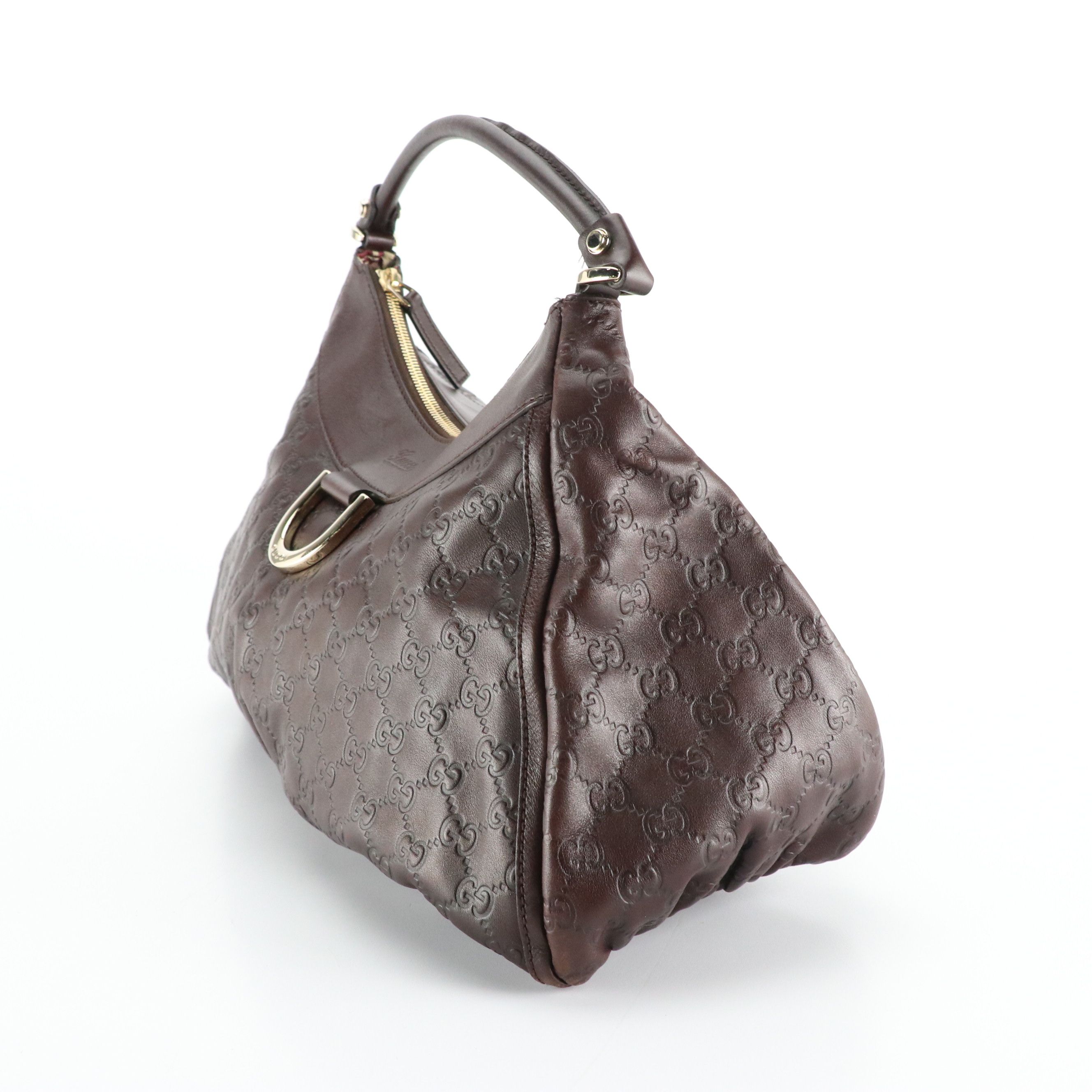 Gucci D-Ring Hobo Shoulder Bag in Dark Brown Guccissima Leather