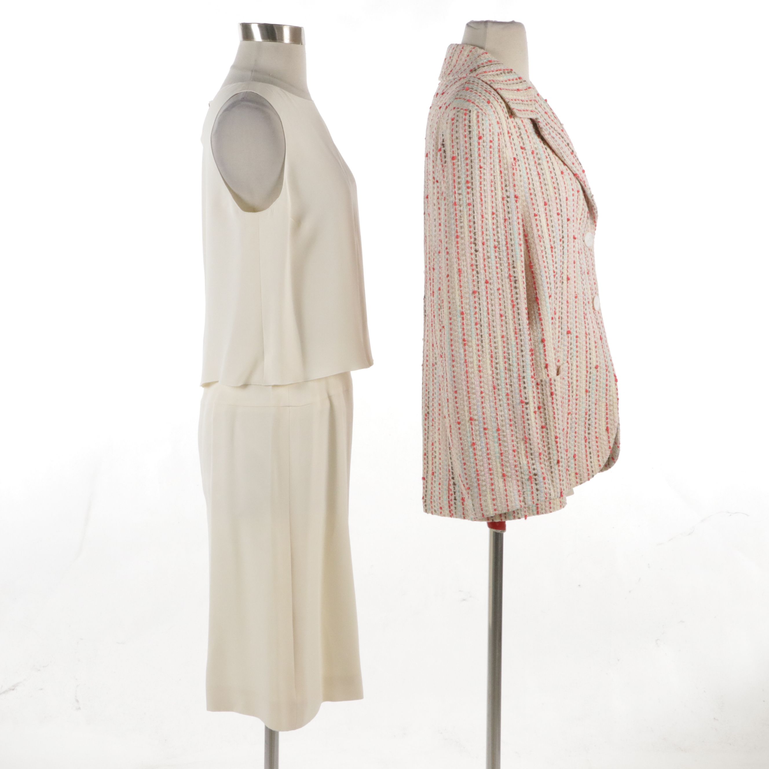 Chanel Cruise Collection Bouclé Knit Jacket with Off-White Silk Skirt and Top