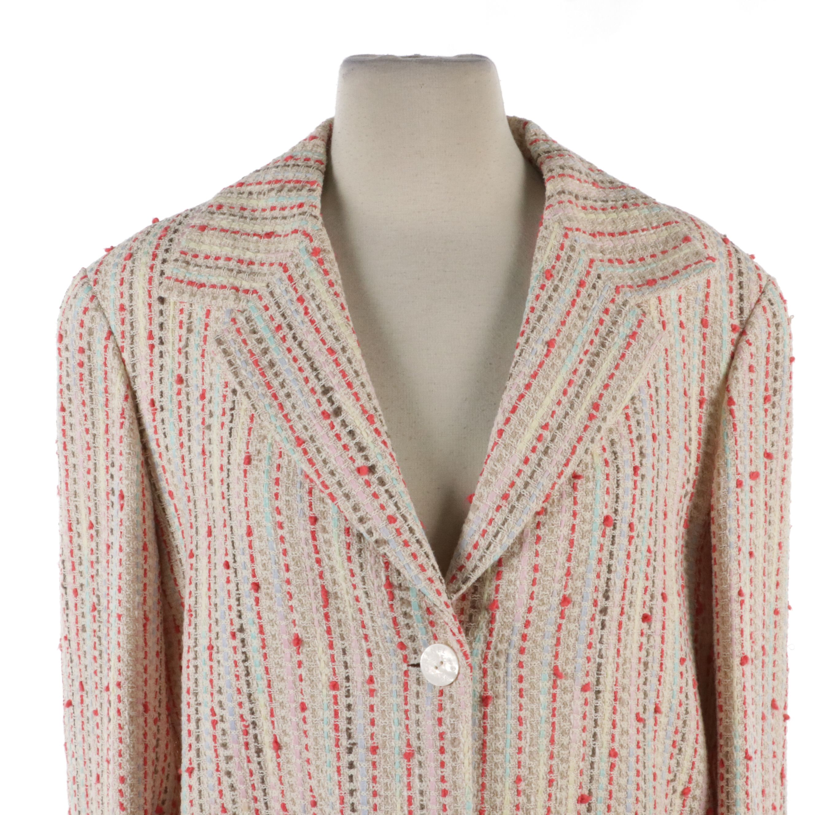 Chanel Cruise Collection Bouclé Knit Jacket with Off-White Silk Skirt and Top