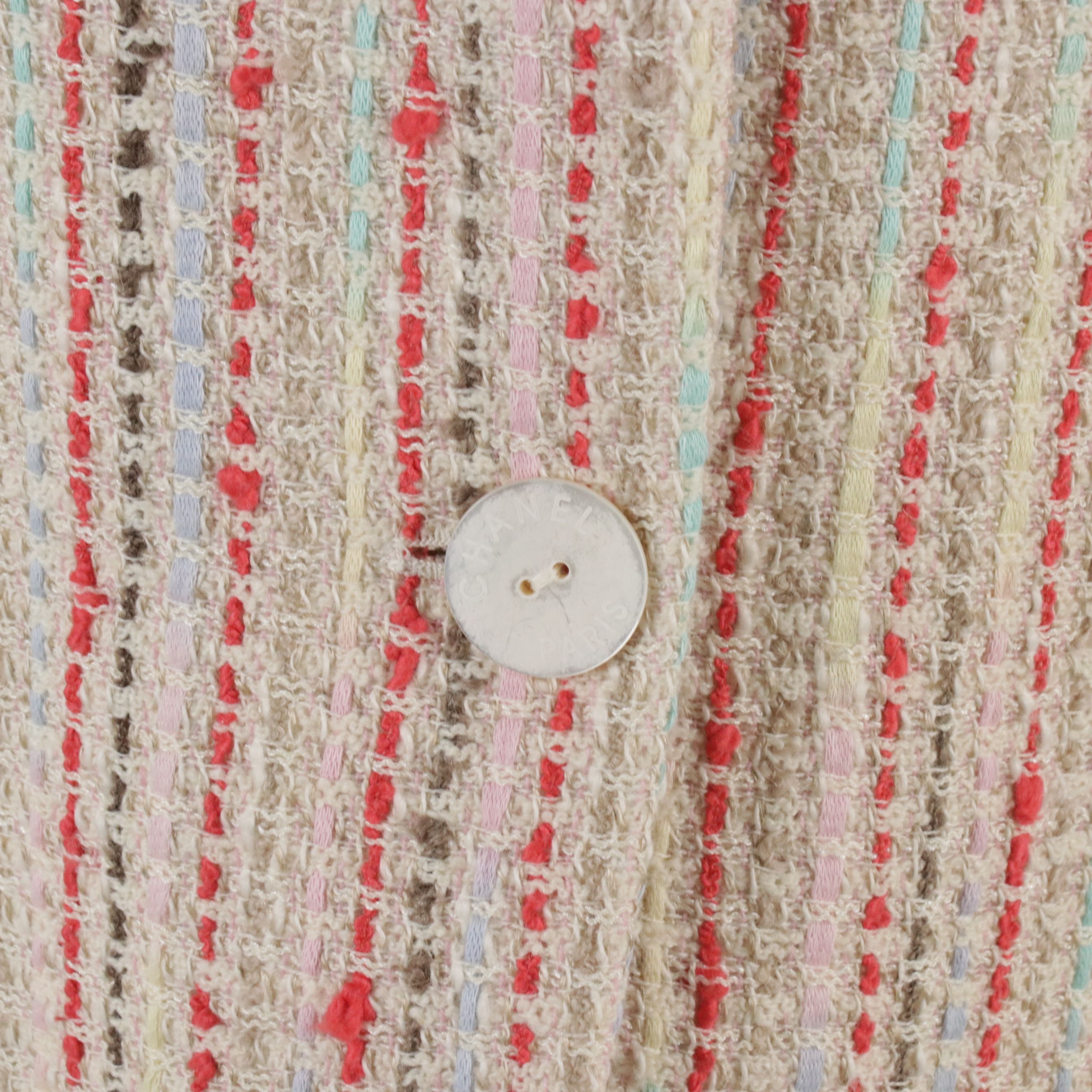 Chanel Cruise Collection Bouclé Knit Jacket with Off-White Silk Skirt and Top