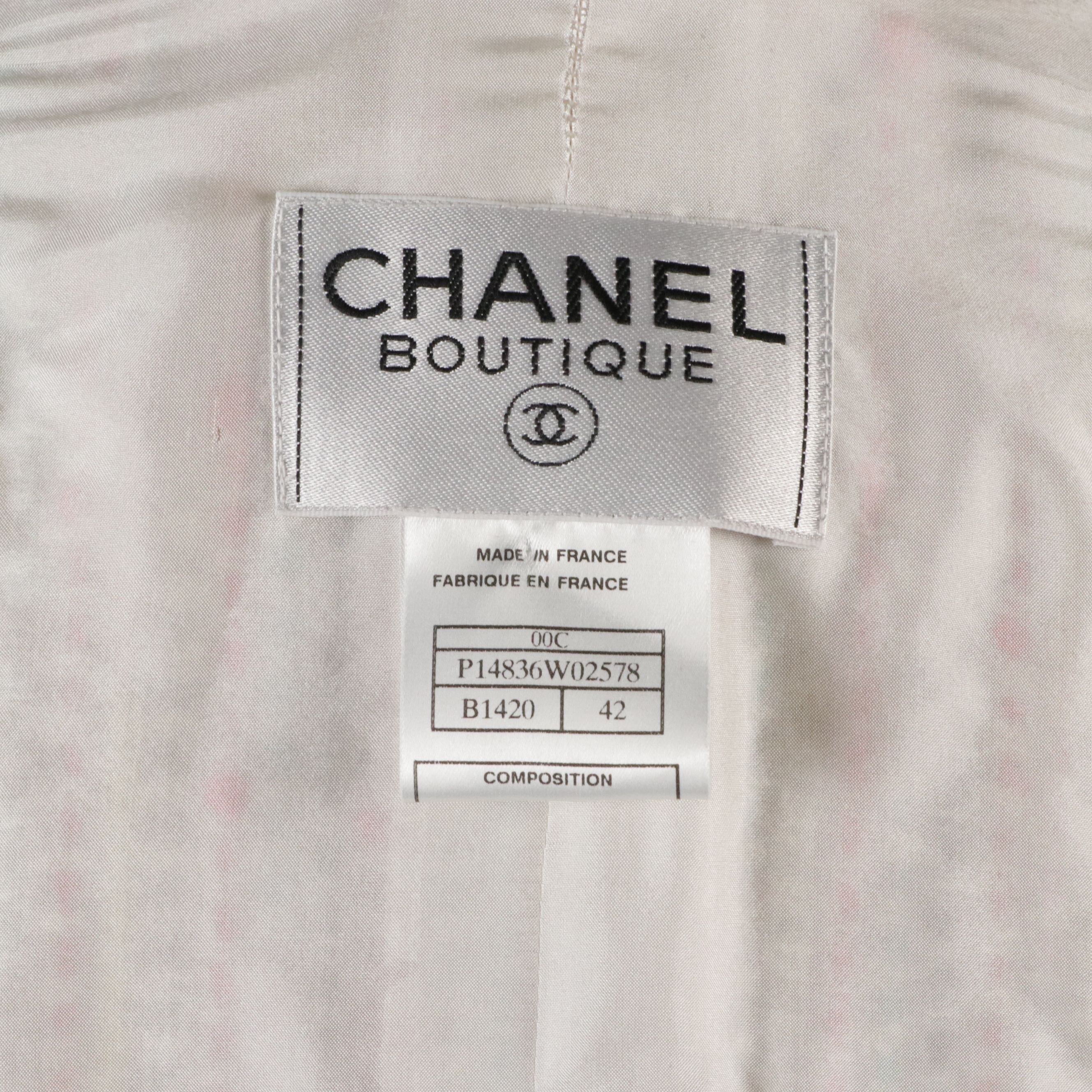 Chanel Cruise Collection Bouclé Knit Jacket with Off-White Silk Skirt and Top