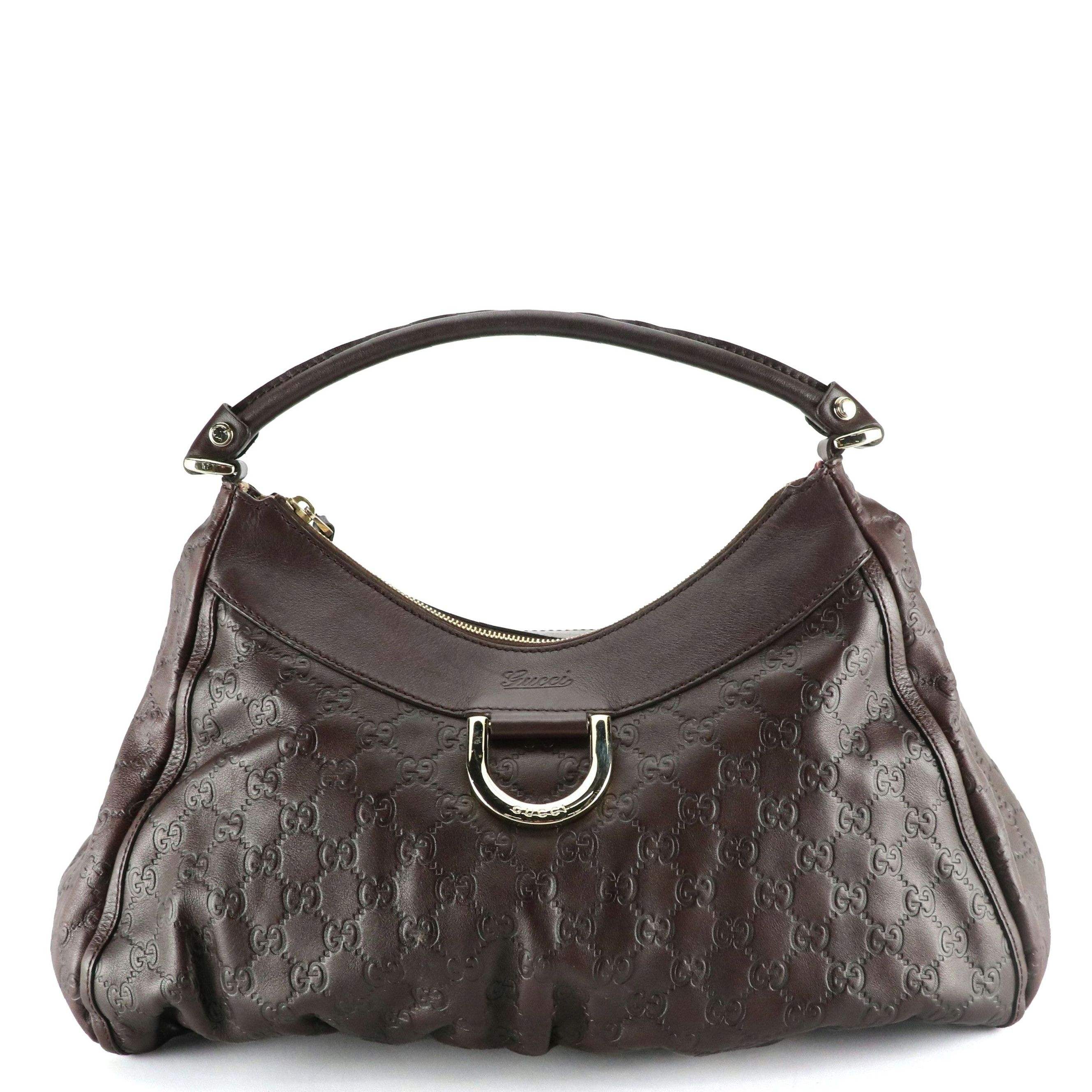 Gucci D-Ring Hobo Shoulder Bag in Dark Brown Guccissima Leather