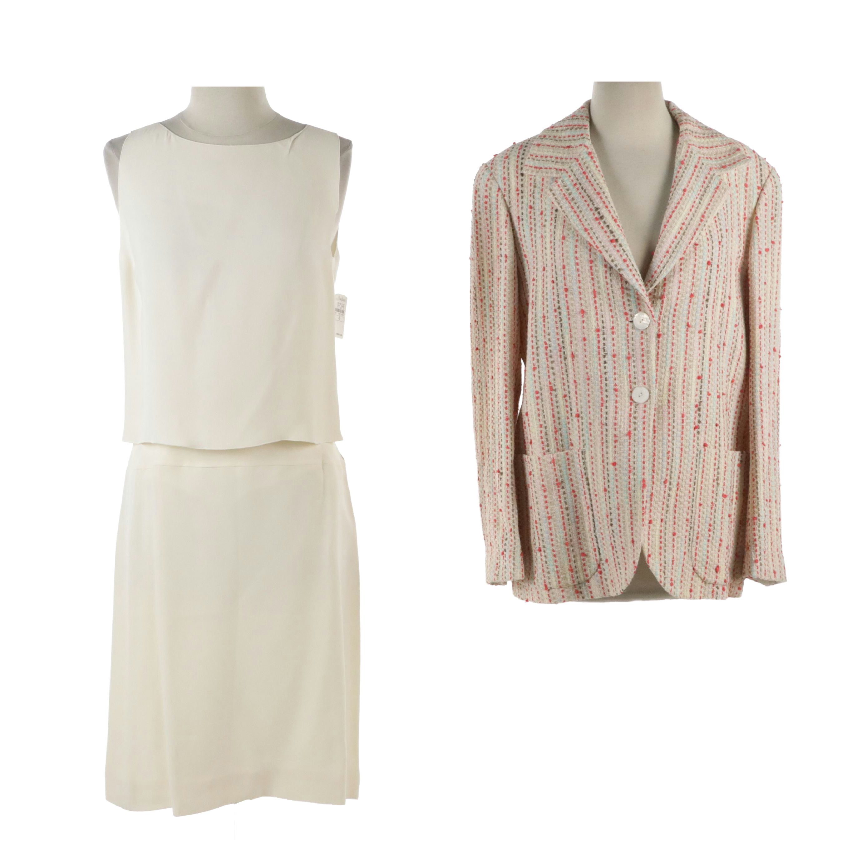 Chanel Cruise Collection Bouclé Knit Jacket with Off-White Silk Skirt and Top