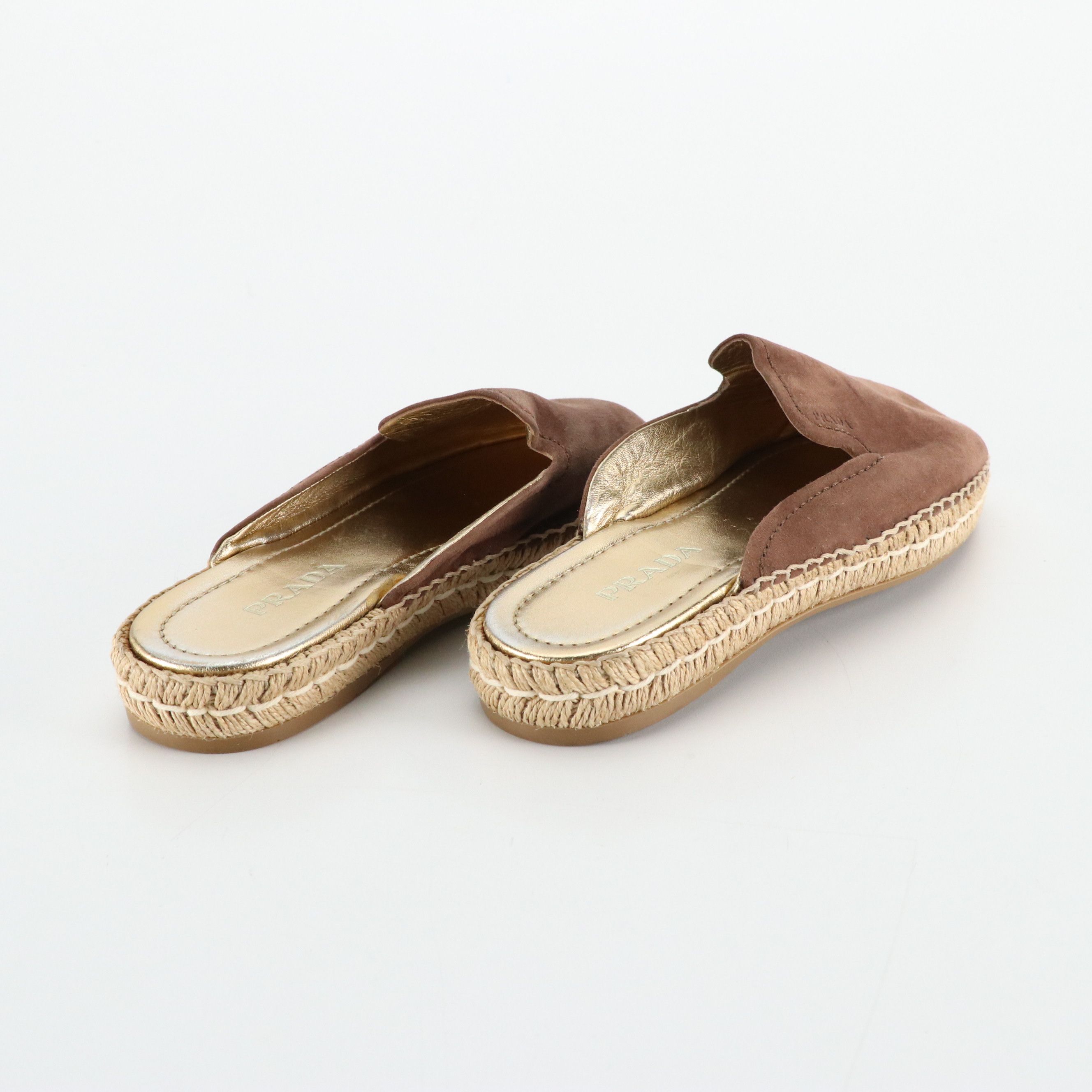 Prada Slip-On Espadrille Mules in Mocha Brown Suede