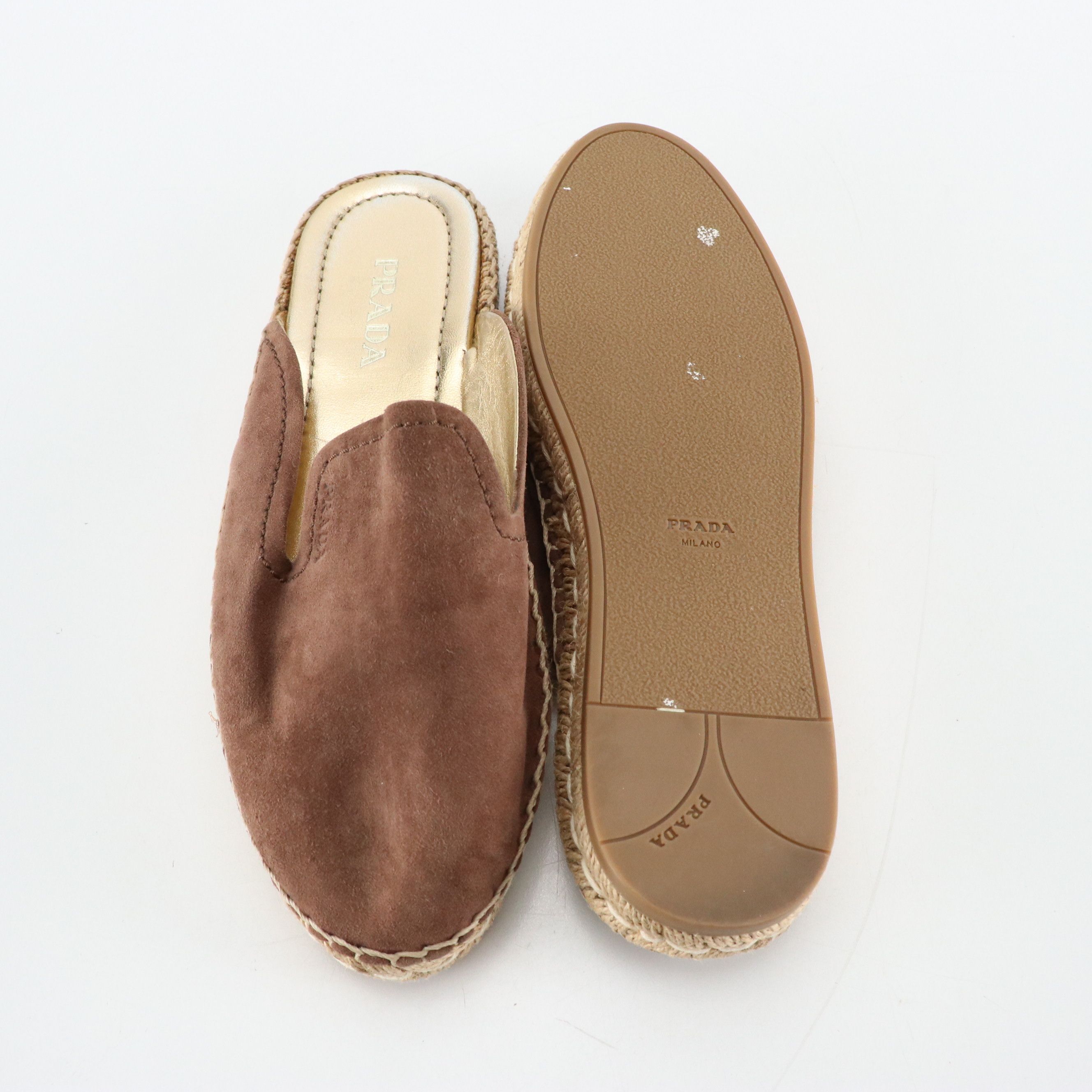 Prada Slip-On Espadrille Mules in Mocha Brown Suede