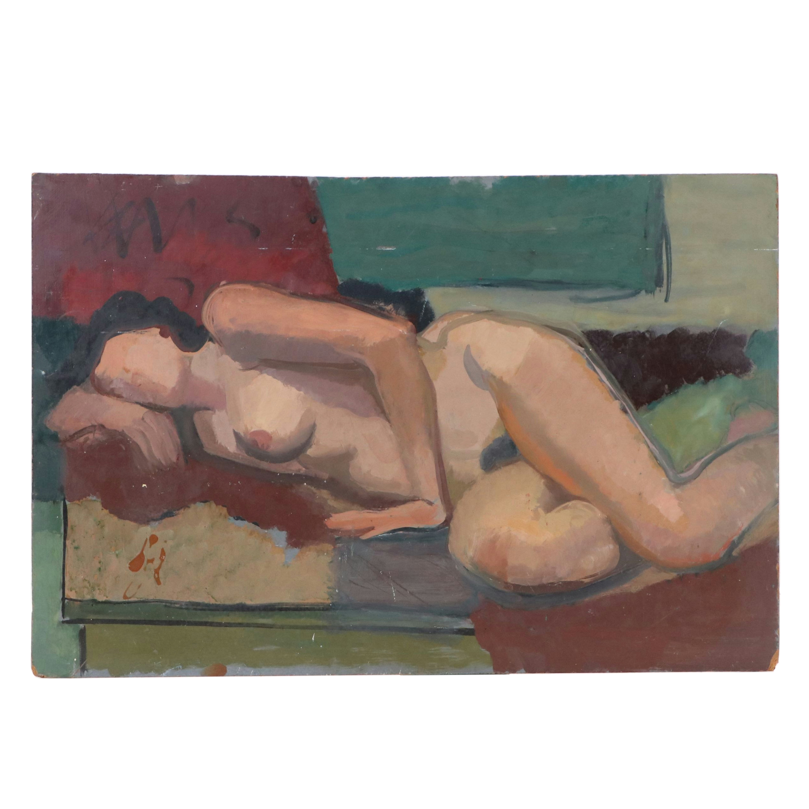 Impressionistic Nude Oil Portrait, Mid to Late 20th Century