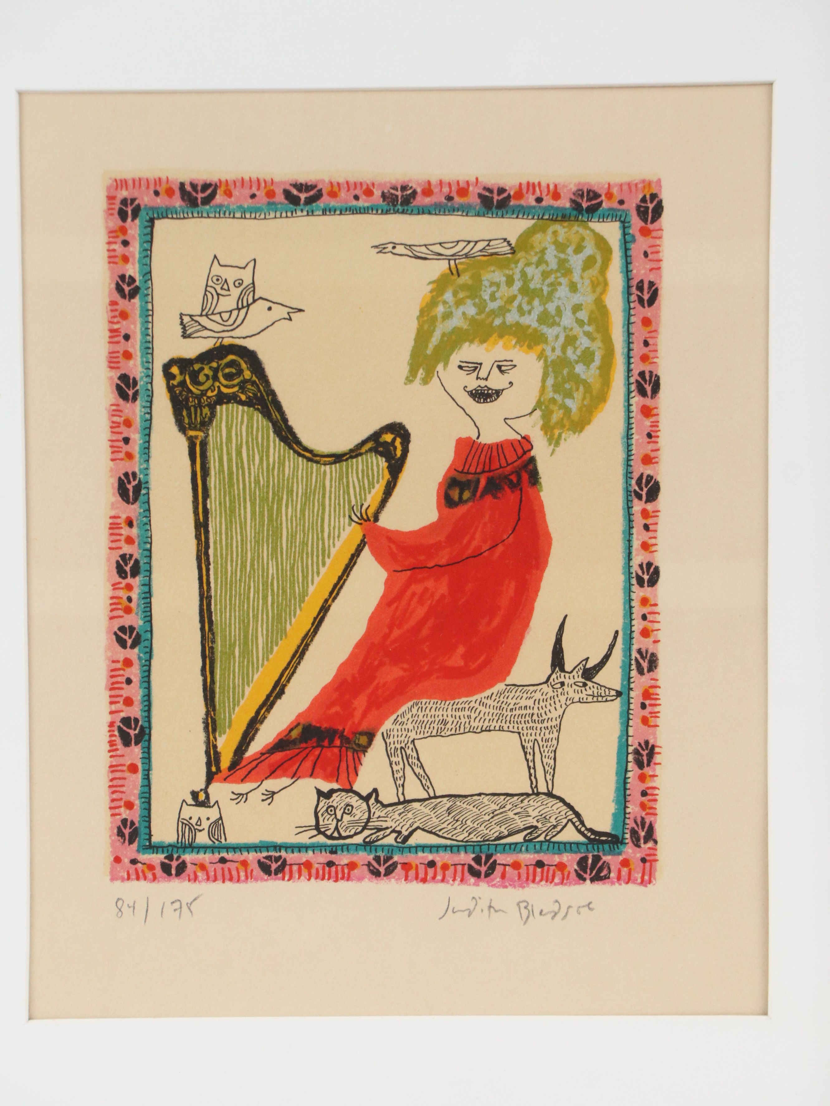 Judith Bledsoe Lithograph "Petite Portrait - Harpist," Mid-20th Century