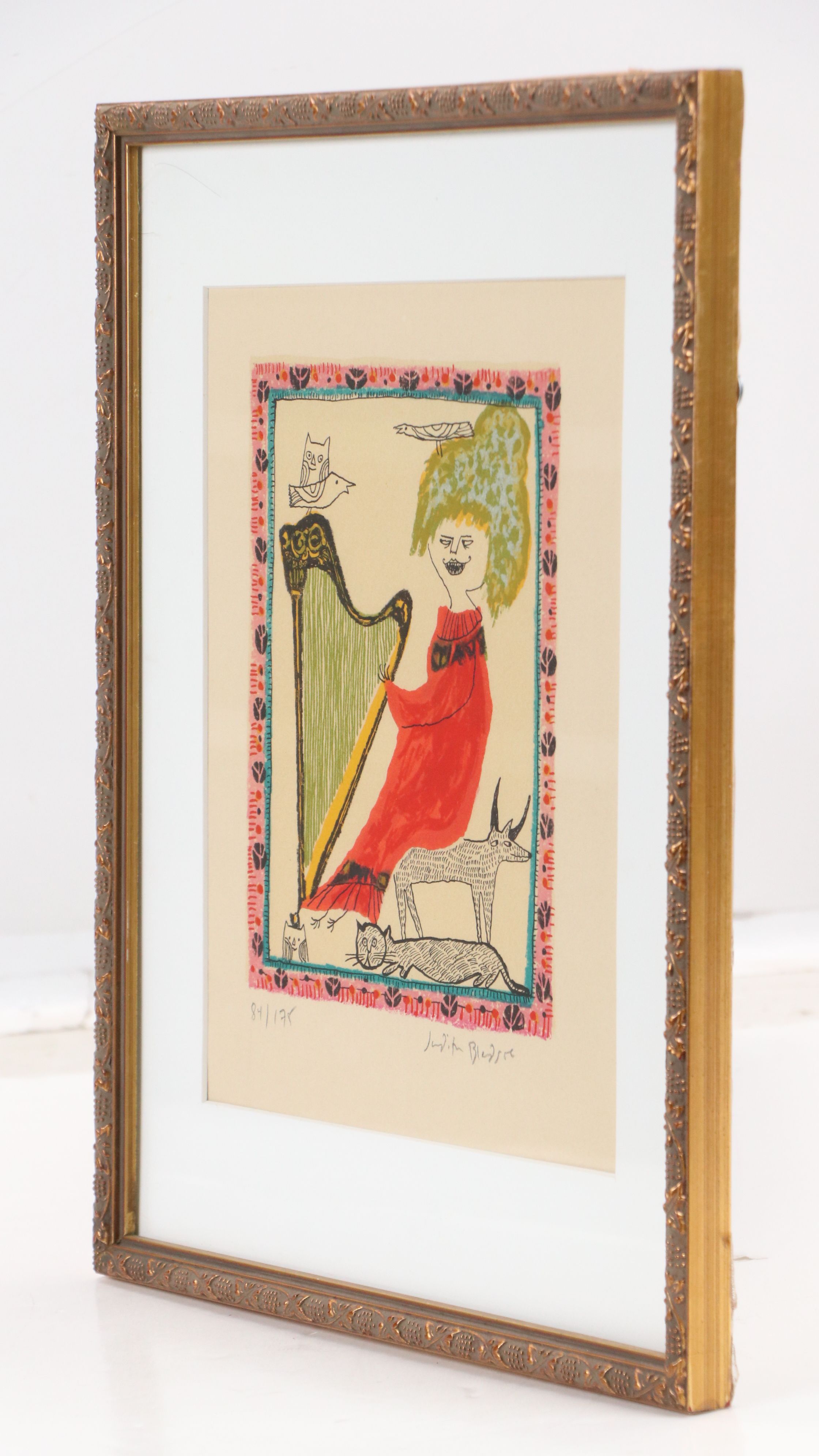 Judith Bledsoe Lithograph "Petite Portrait - Harpist," Mid-20th Century