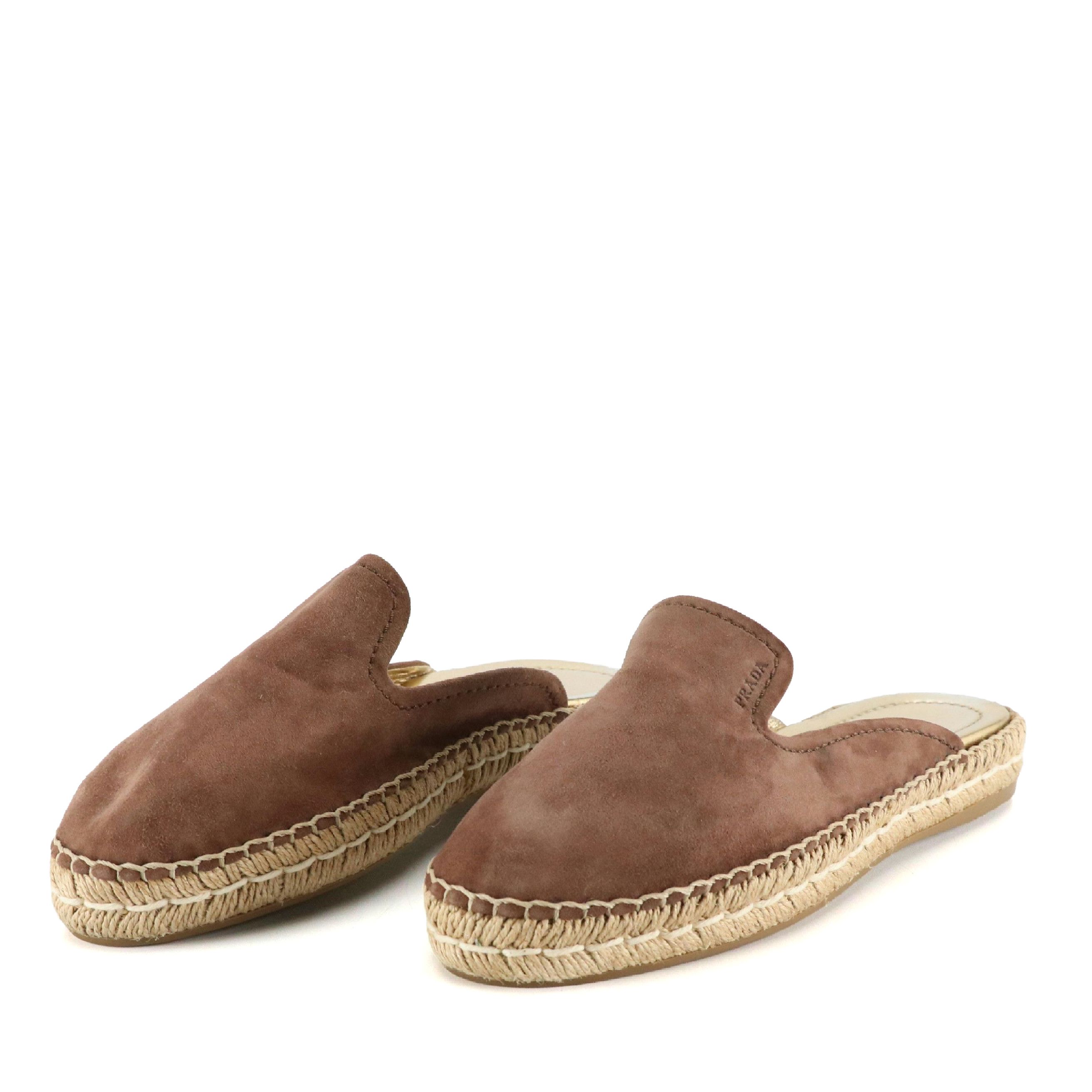 Prada Slip-On Espadrille Mules in Mocha Brown Suede