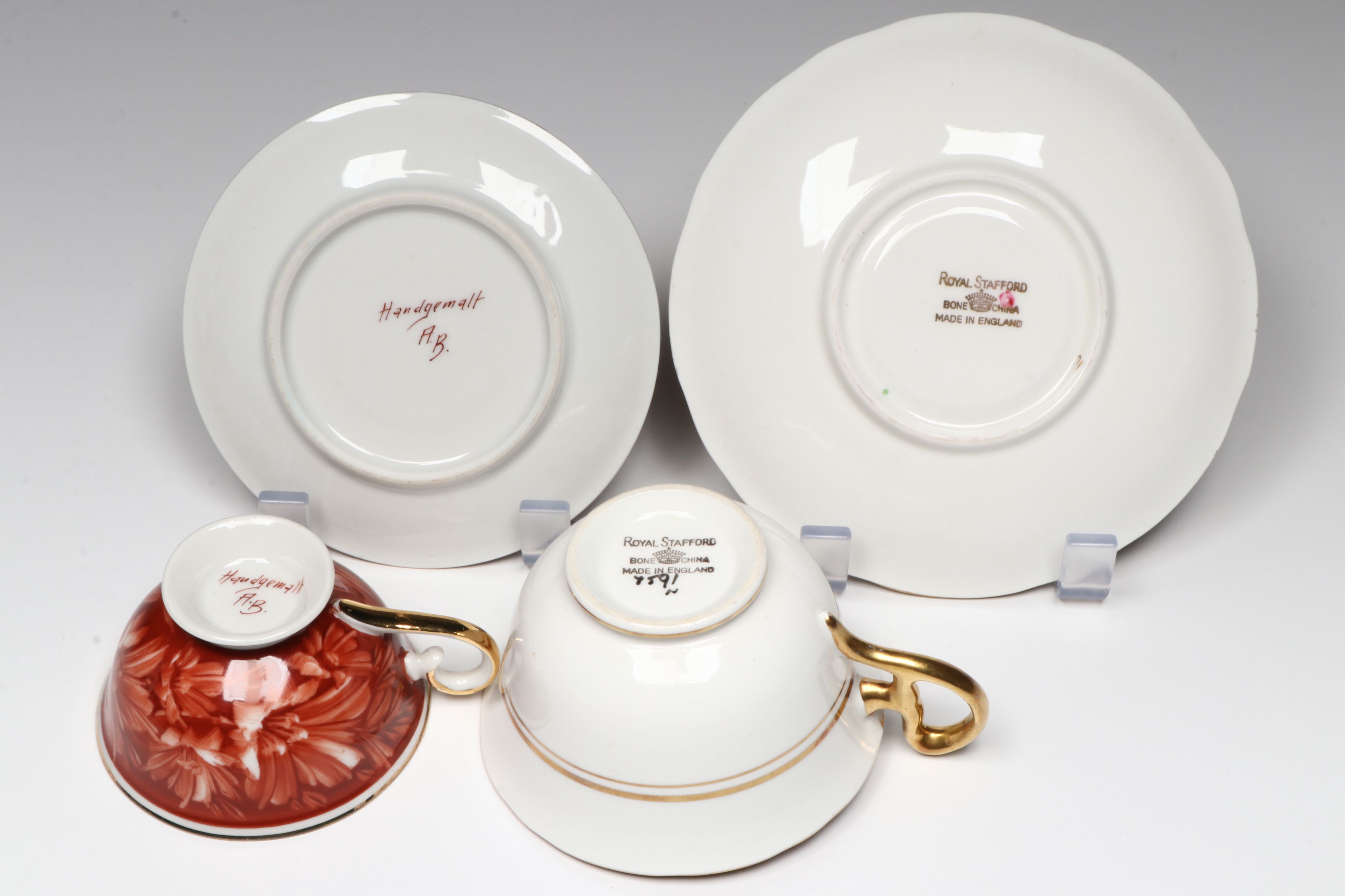 French Neoclassical Style Porcelain Figure with Other Bone China Teacups