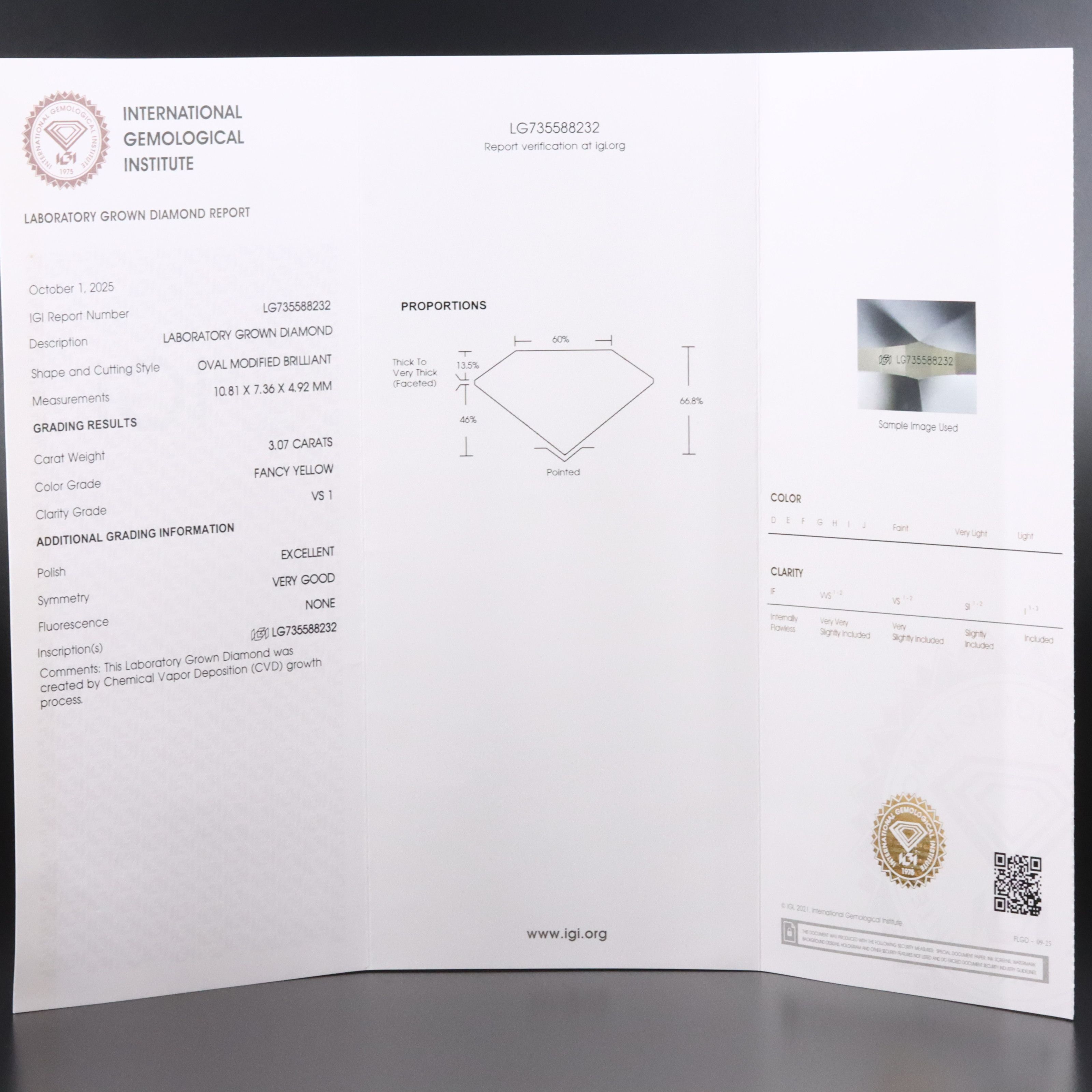 18K 3.07 CT Lab Grown Fancy Yellow Diamond Solitaire Ring with IGI Report