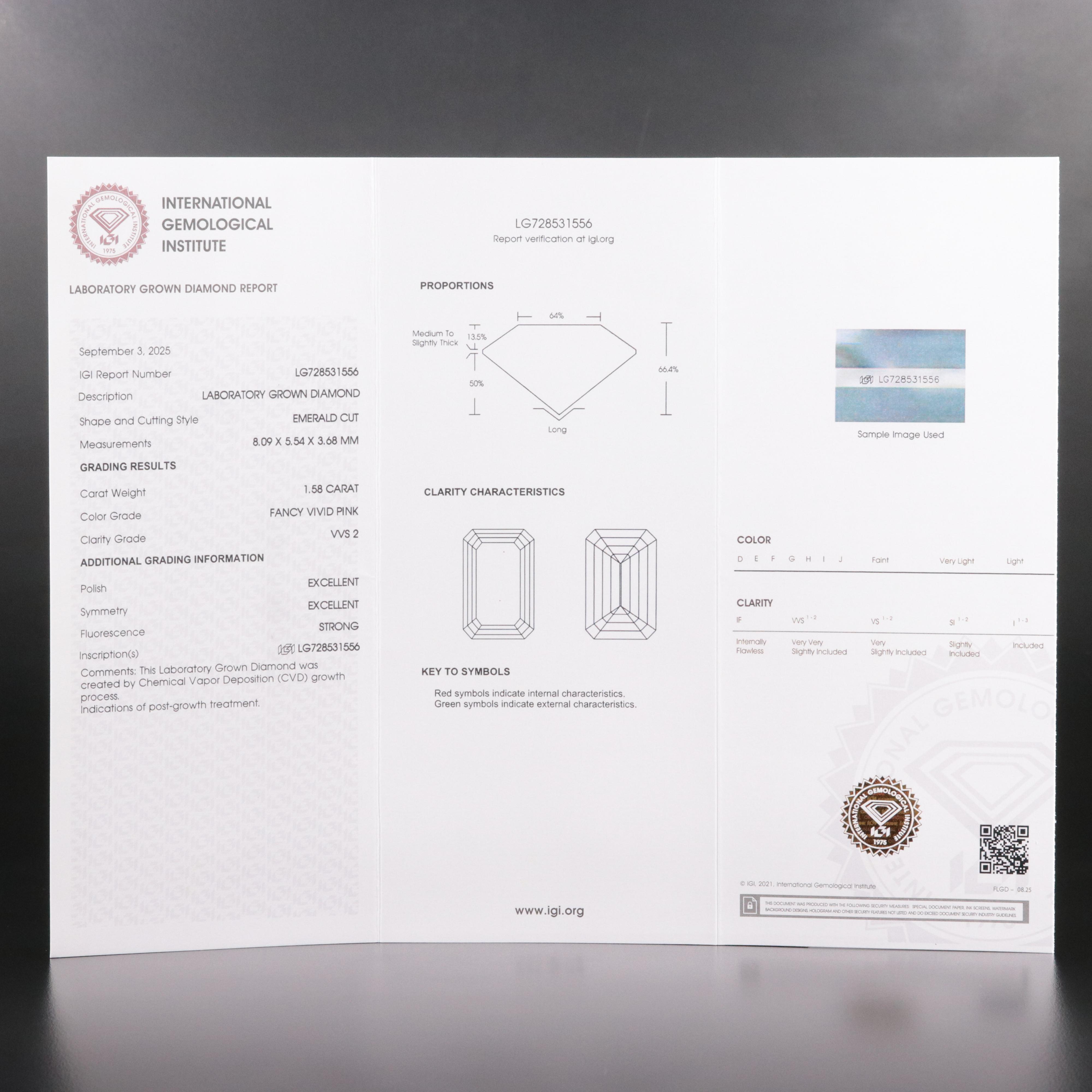 Loose 1.58 CT Lab Grown Diamond with IGI Report