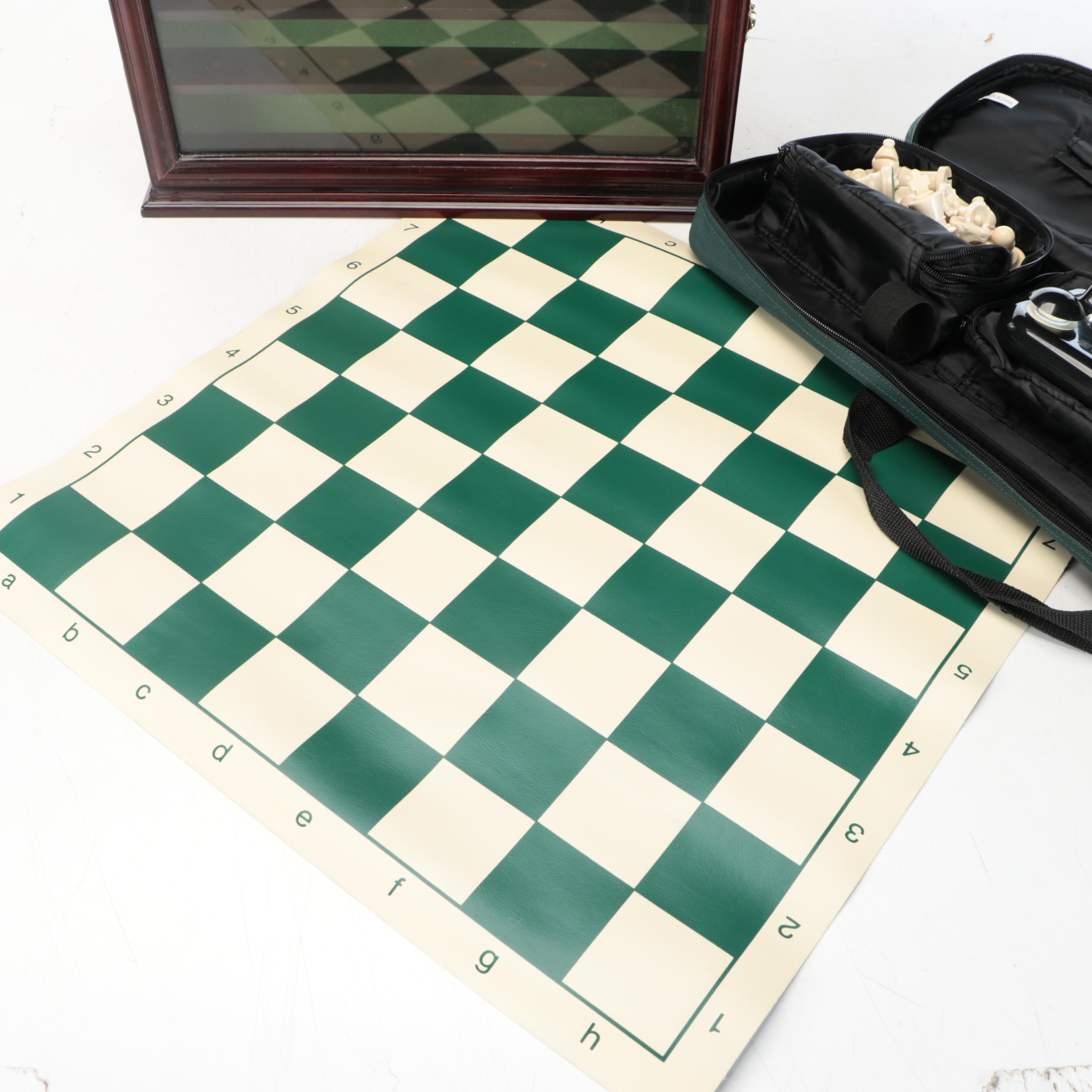 Portable Chess Game with Electronic Clock and Golf Ball Display Case