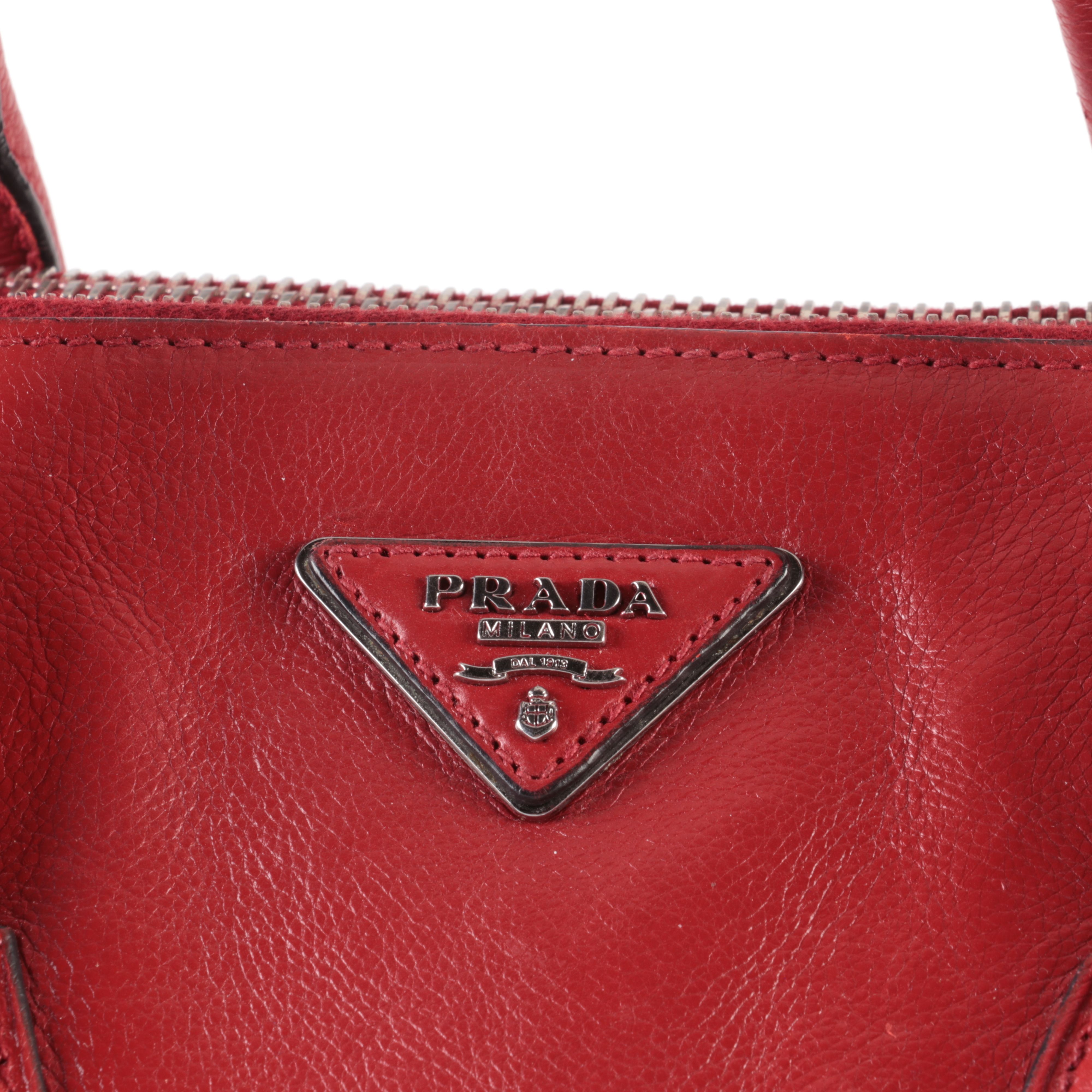 Prada Twin Pocket Tote Bag in Red Glace Calfskin Leather