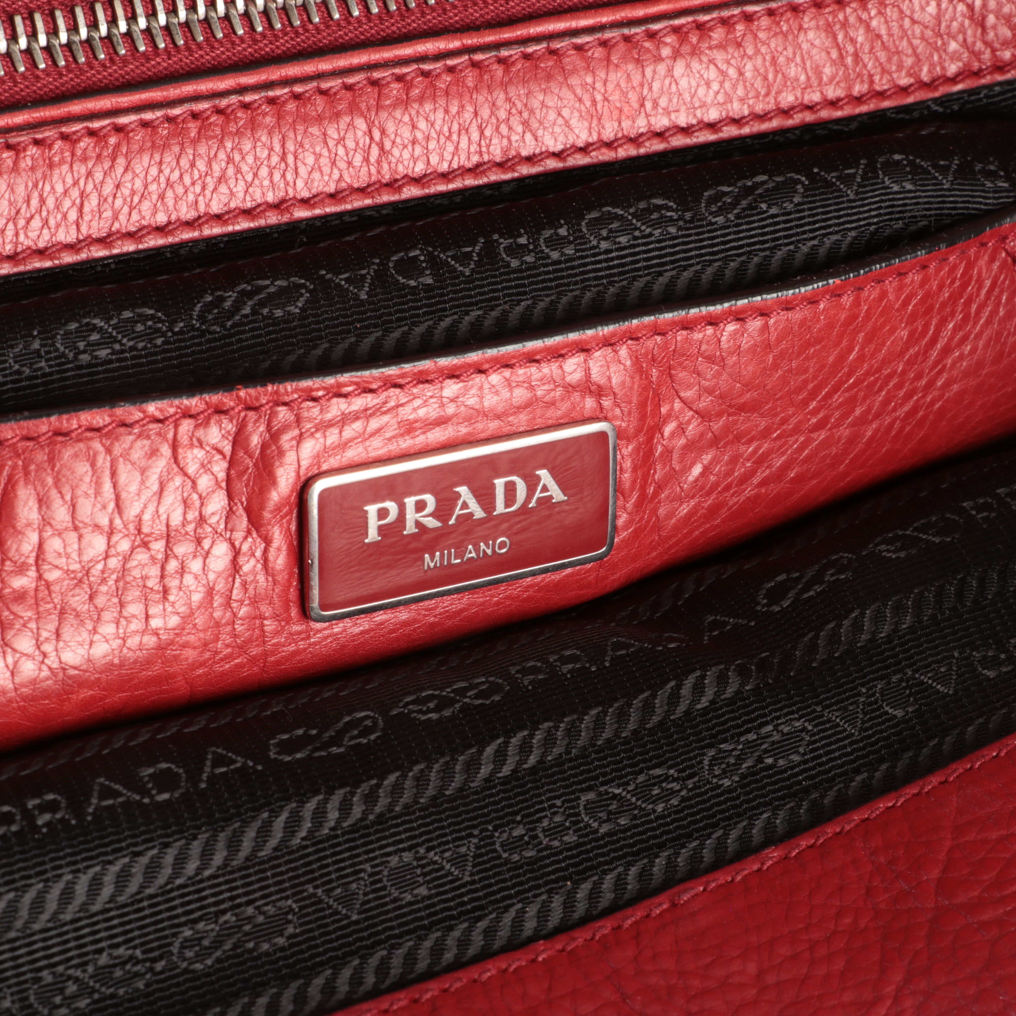 Prada Twin Pocket Tote Bag in Red Glace Calfskin Leather