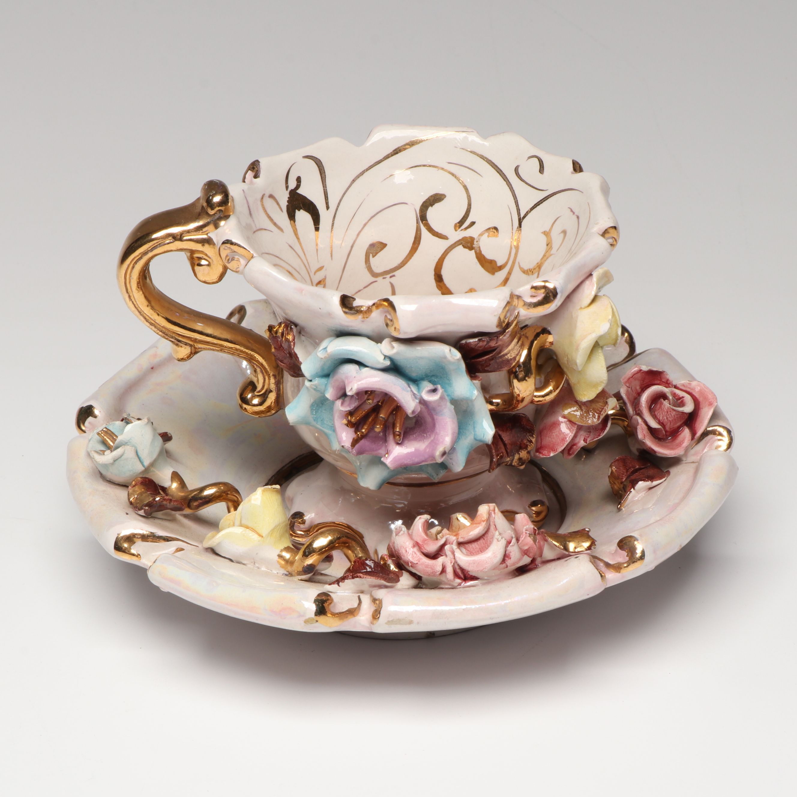 Benrose Applied Flower Cup and Saucer with More Gilt Ceramic Tableware and Décor