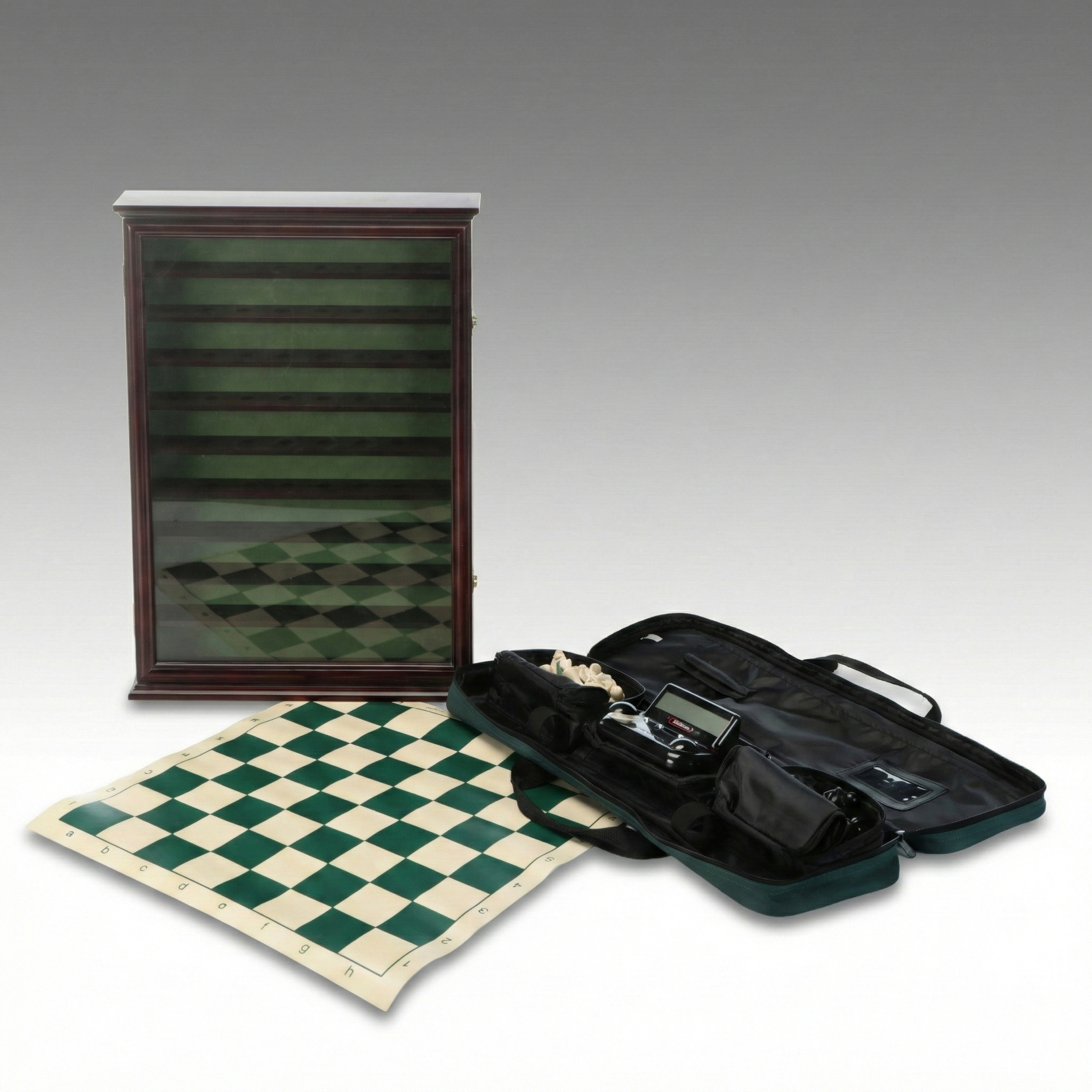 Portable Chess Game with Electronic Clock and Golf Ball Display Case