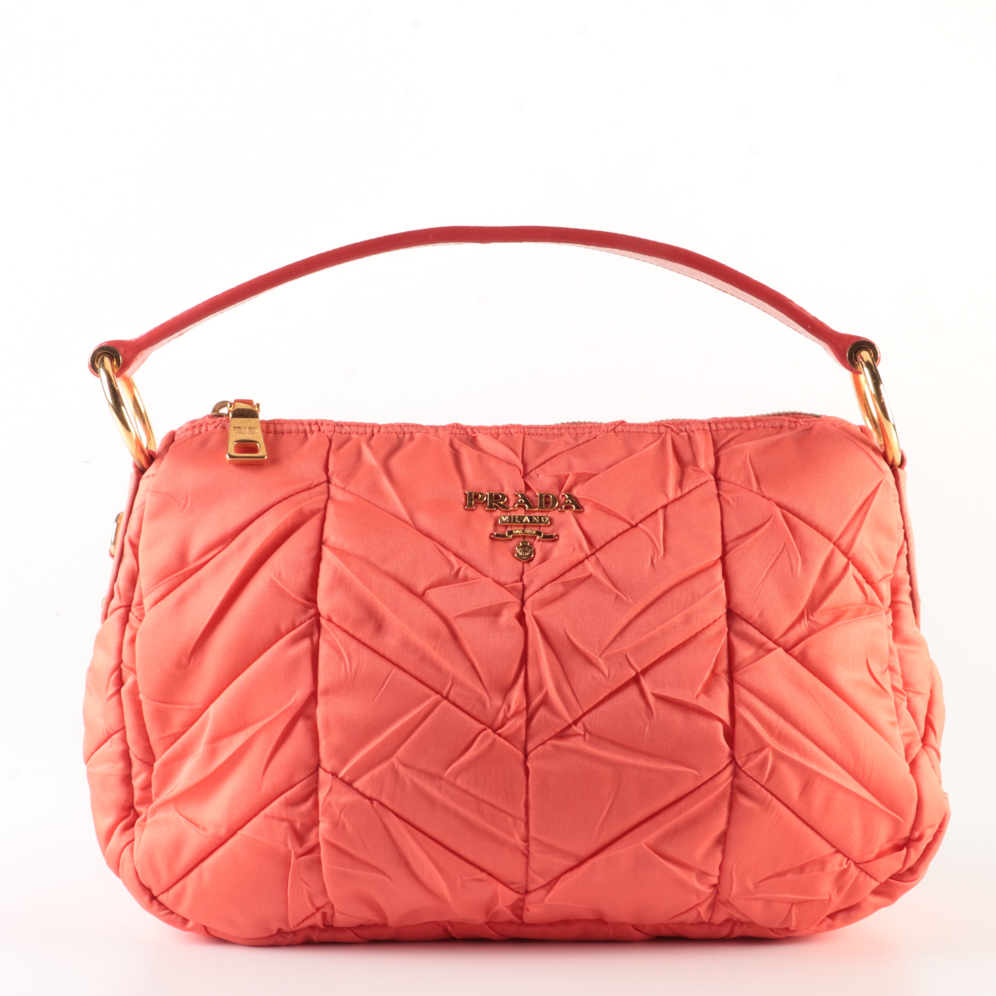 Prada Shoulder Bag in Orange Quilted Tessuto Nylon and Leather