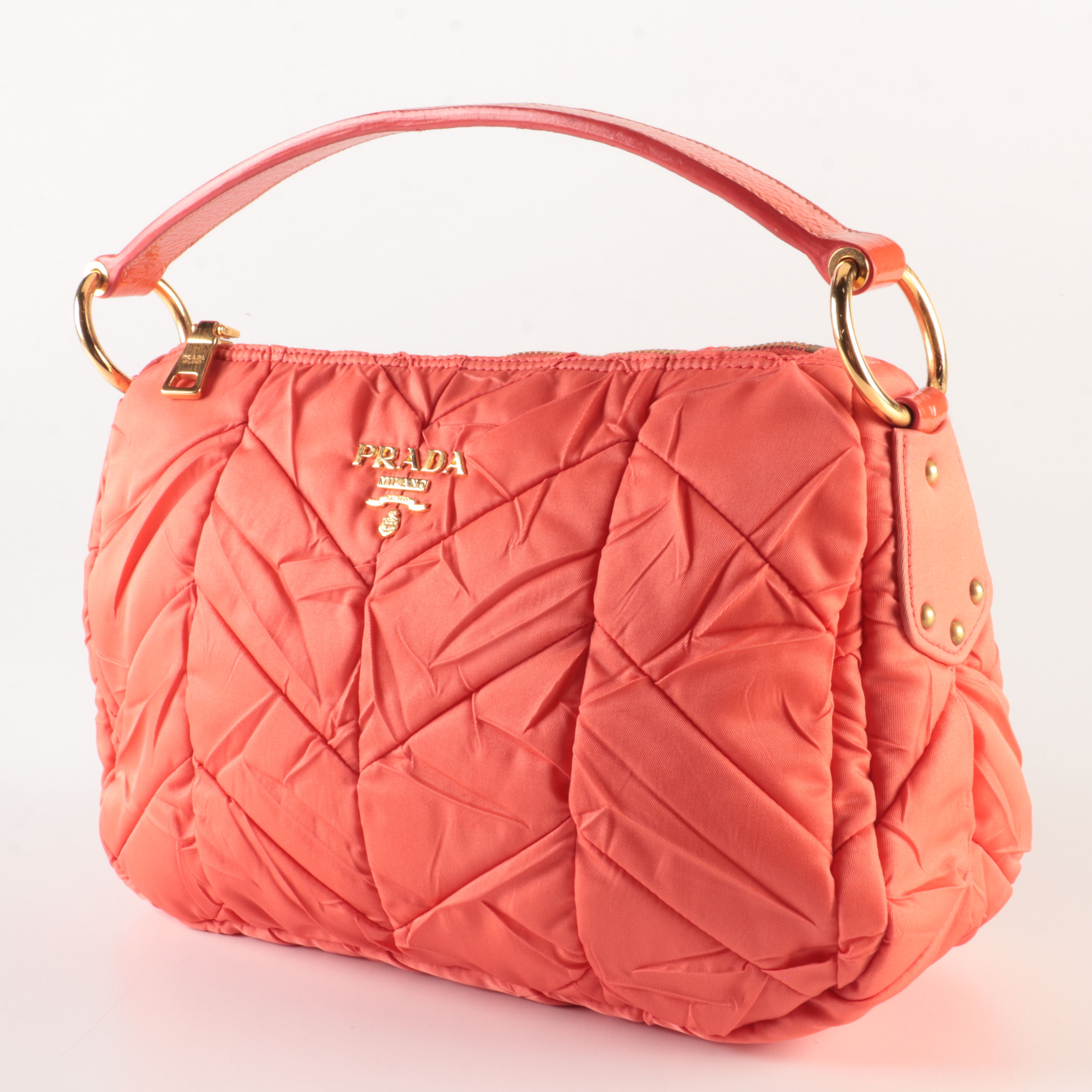 Prada Shoulder Bag in Orange Quilted Tessuto Nylon and Leather