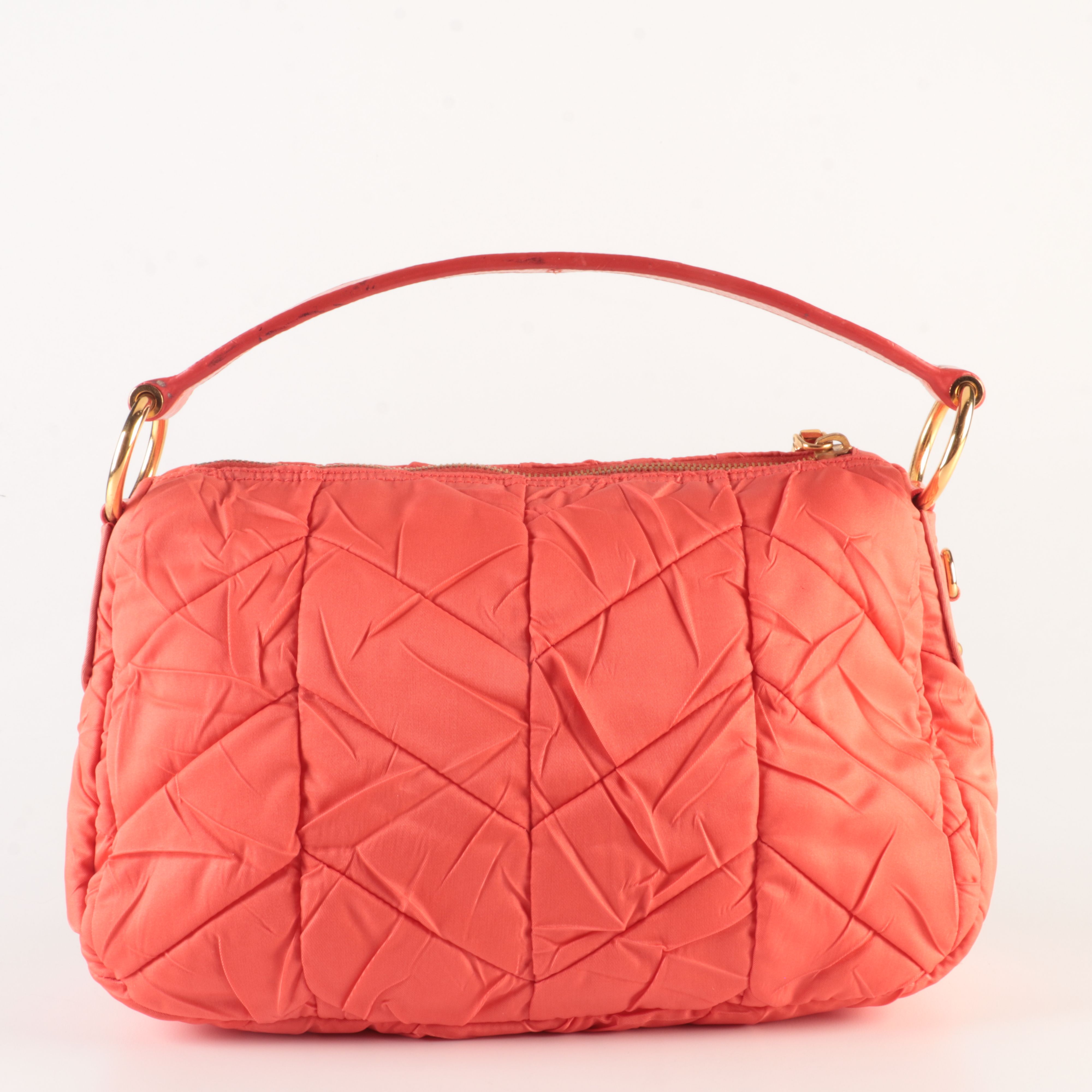 Prada Shoulder Bag in Orange Quilted Tessuto Nylon and Leather