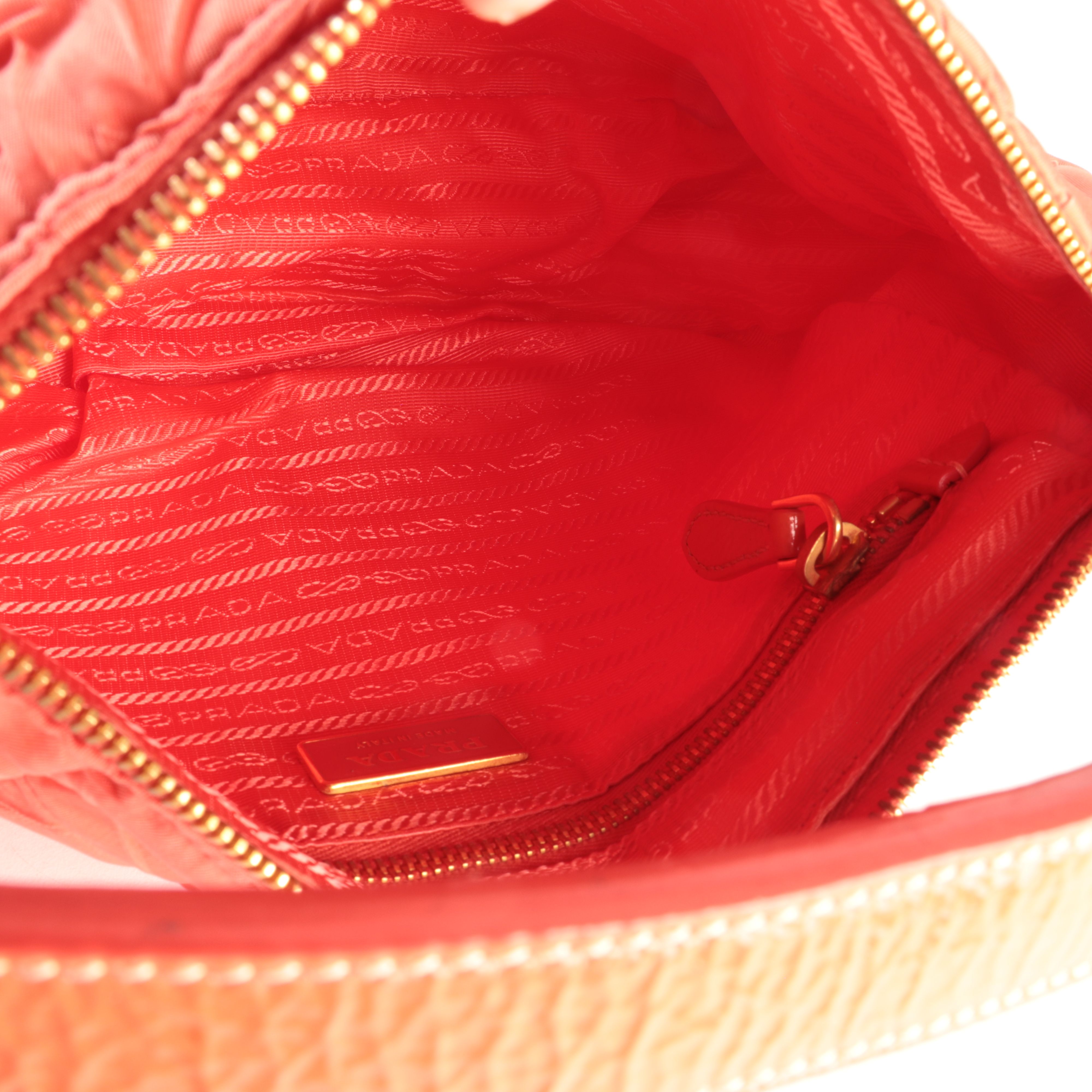 Prada Shoulder Bag in Orange Quilted Tessuto Nylon and Leather