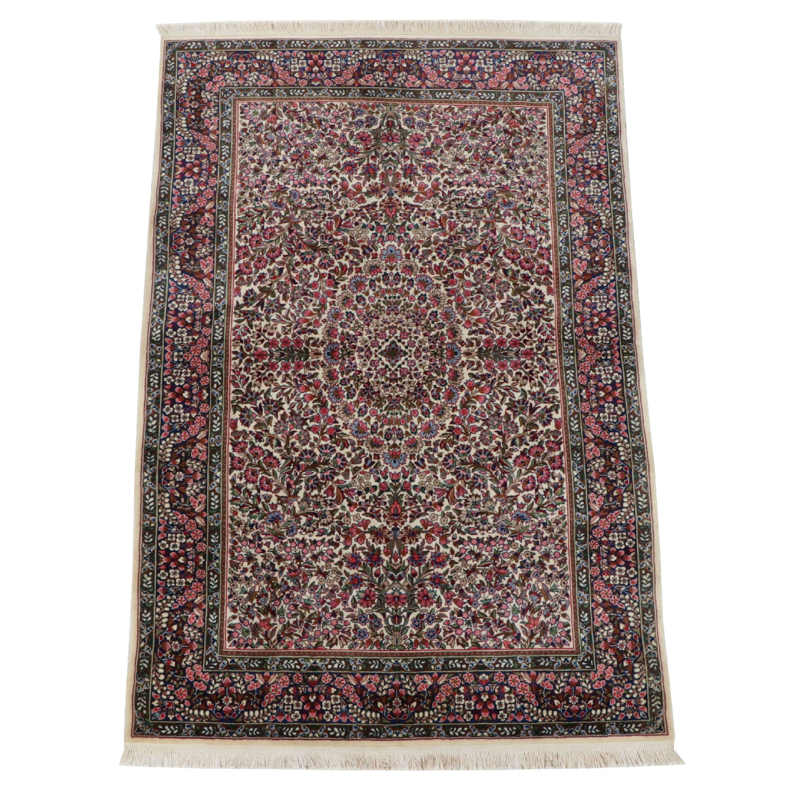 4'1 x 6'7 Hand-Knotted Persian Kerman Area Rug