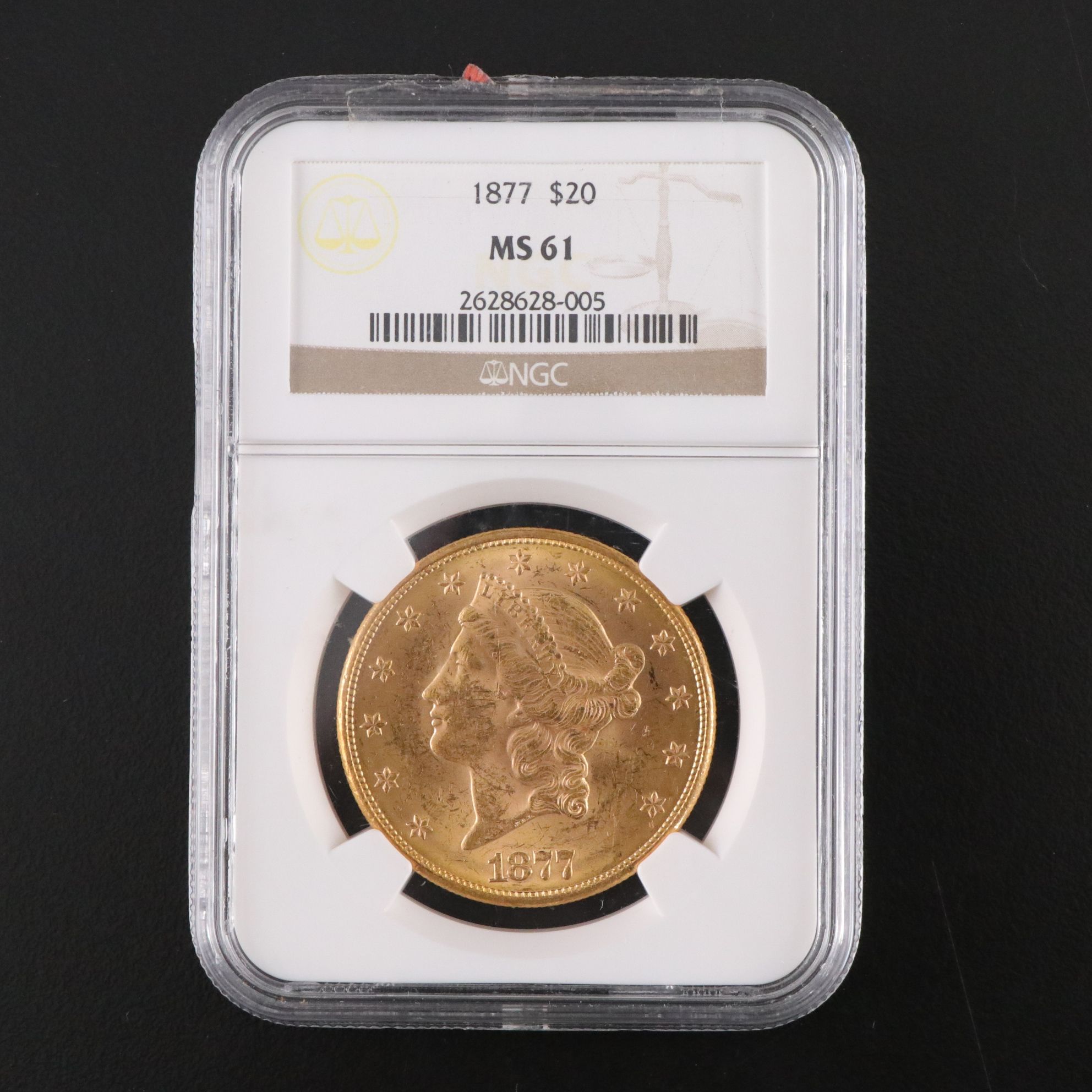 NGC Graded MS61 1877 Liberty Head $20 Gold Coin