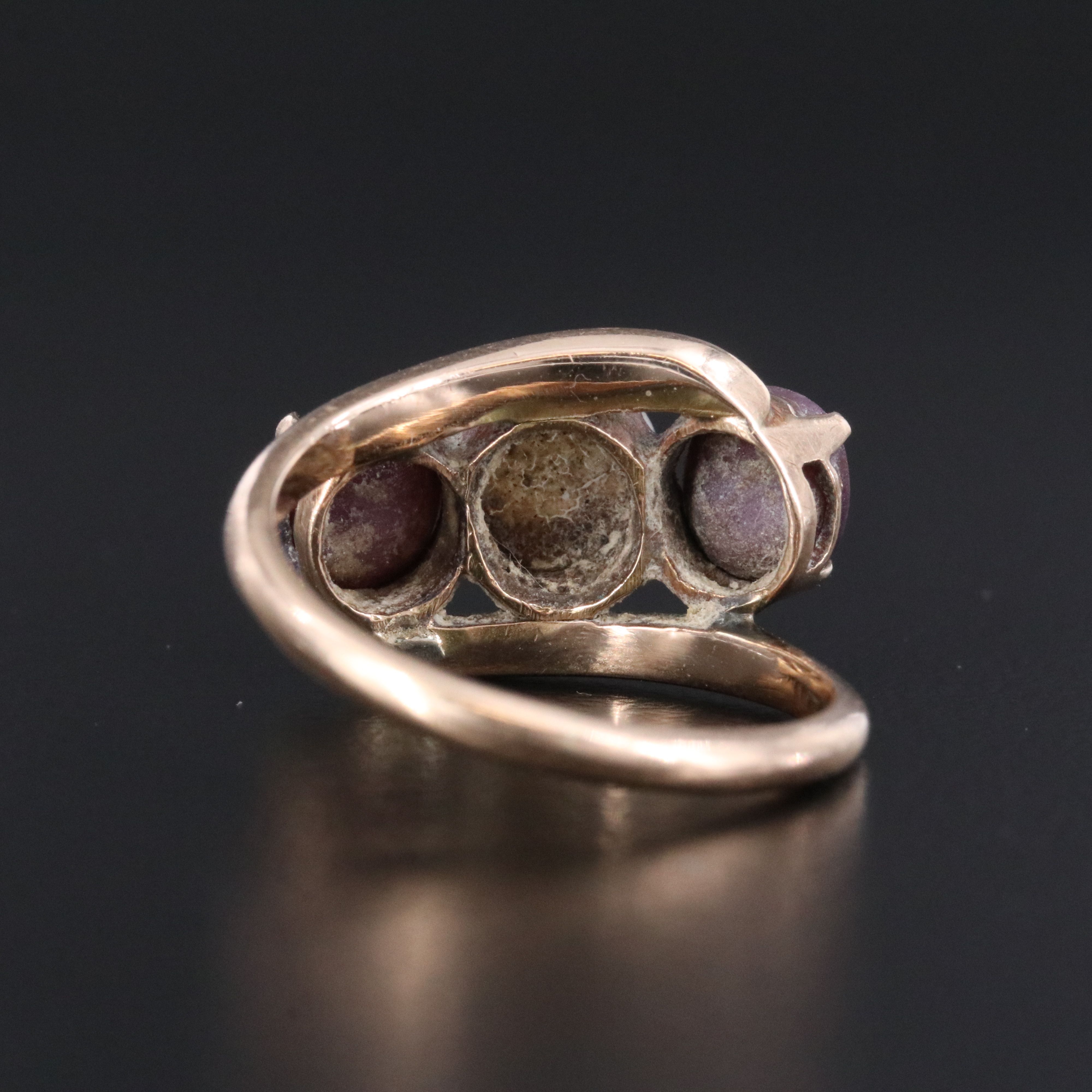 10K Star Sapphire and Star Ruby Three Stone Bypass Ring