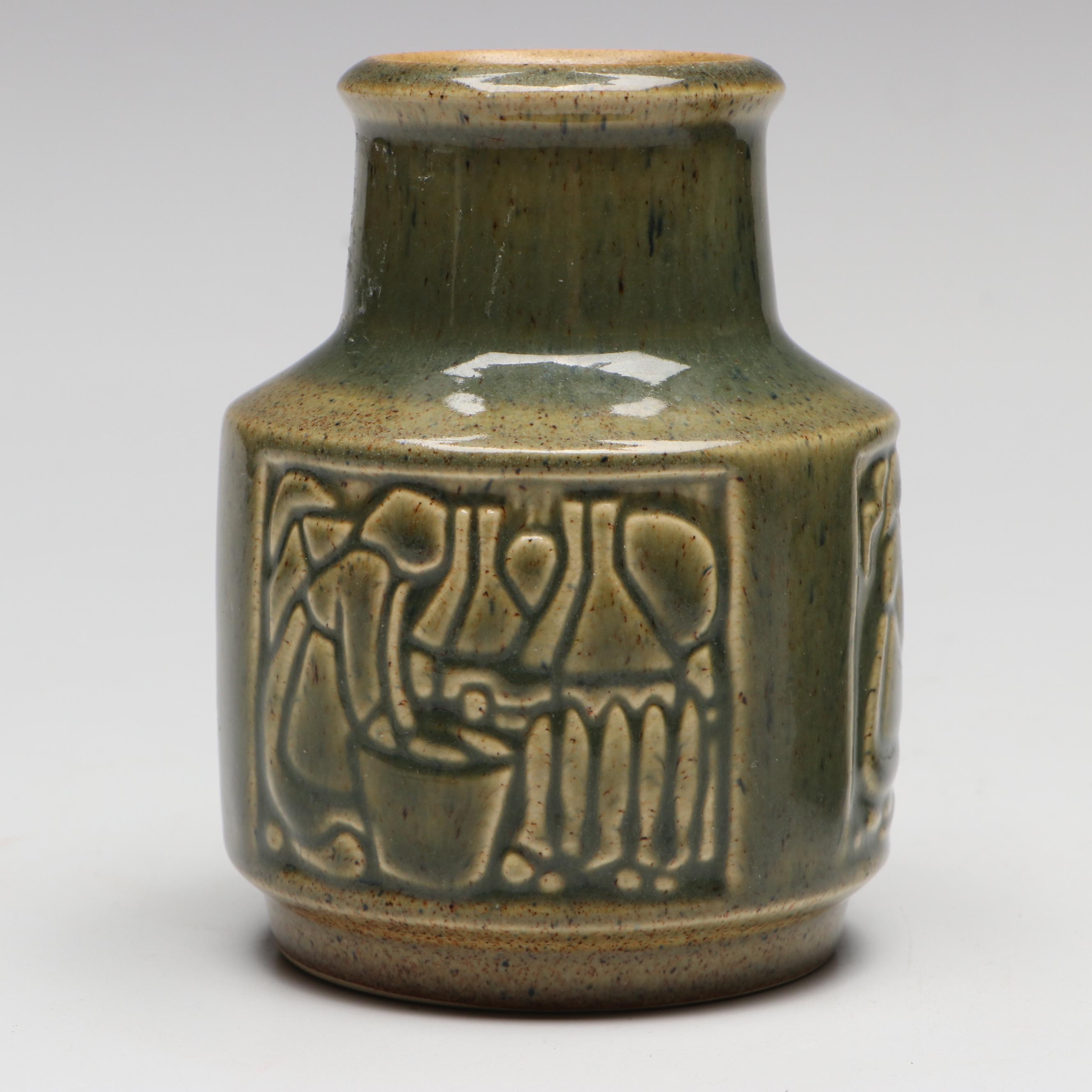 Jais Nielsen for Royal Copenhagen Crackle Vase with Michael Andersen Relief Vase