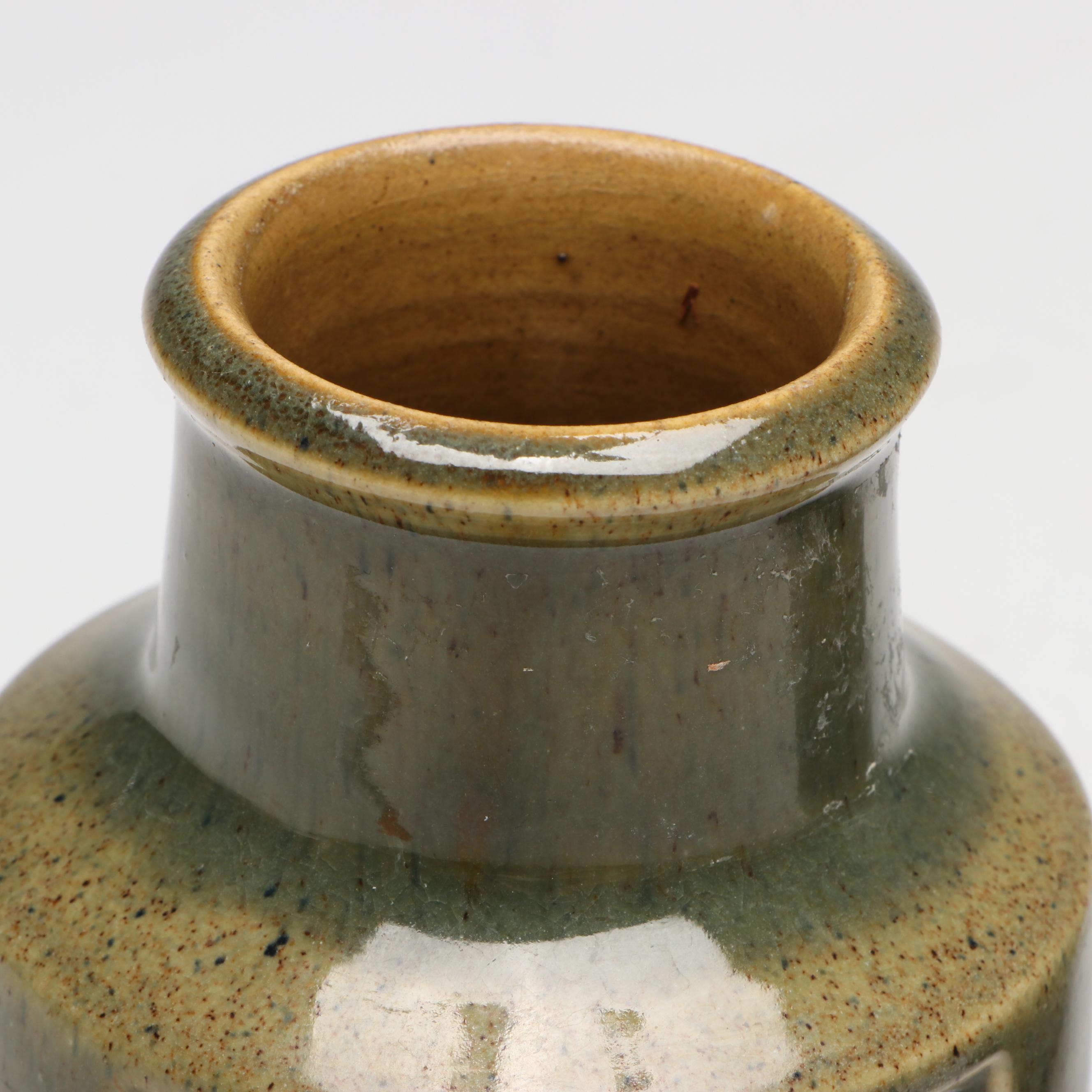 Jais Nielsen for Royal Copenhagen Crackle Vase with Michael Andersen Relief Vase