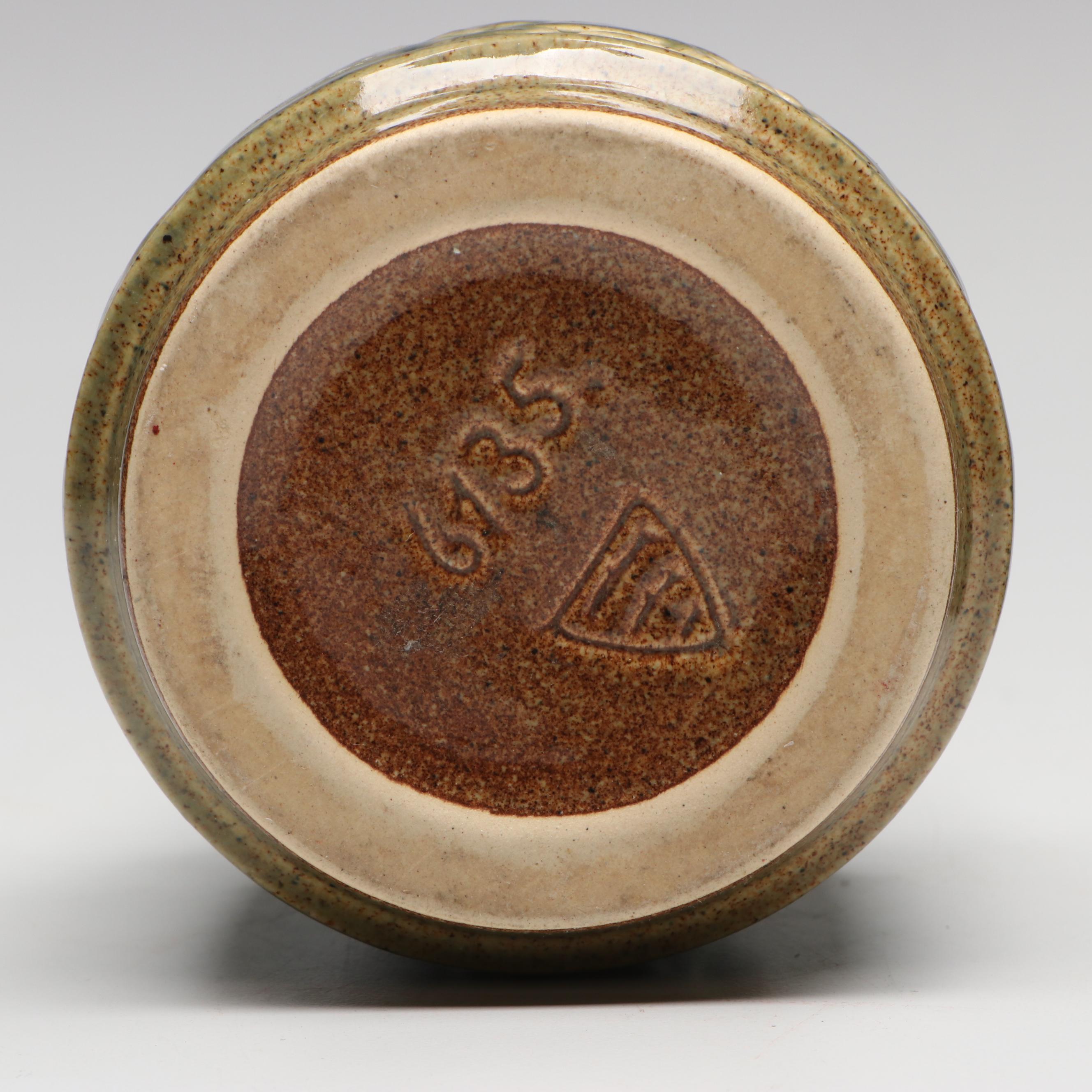 Jais Nielsen for Royal Copenhagen Crackle Vase with Michael Andersen Relief Vase