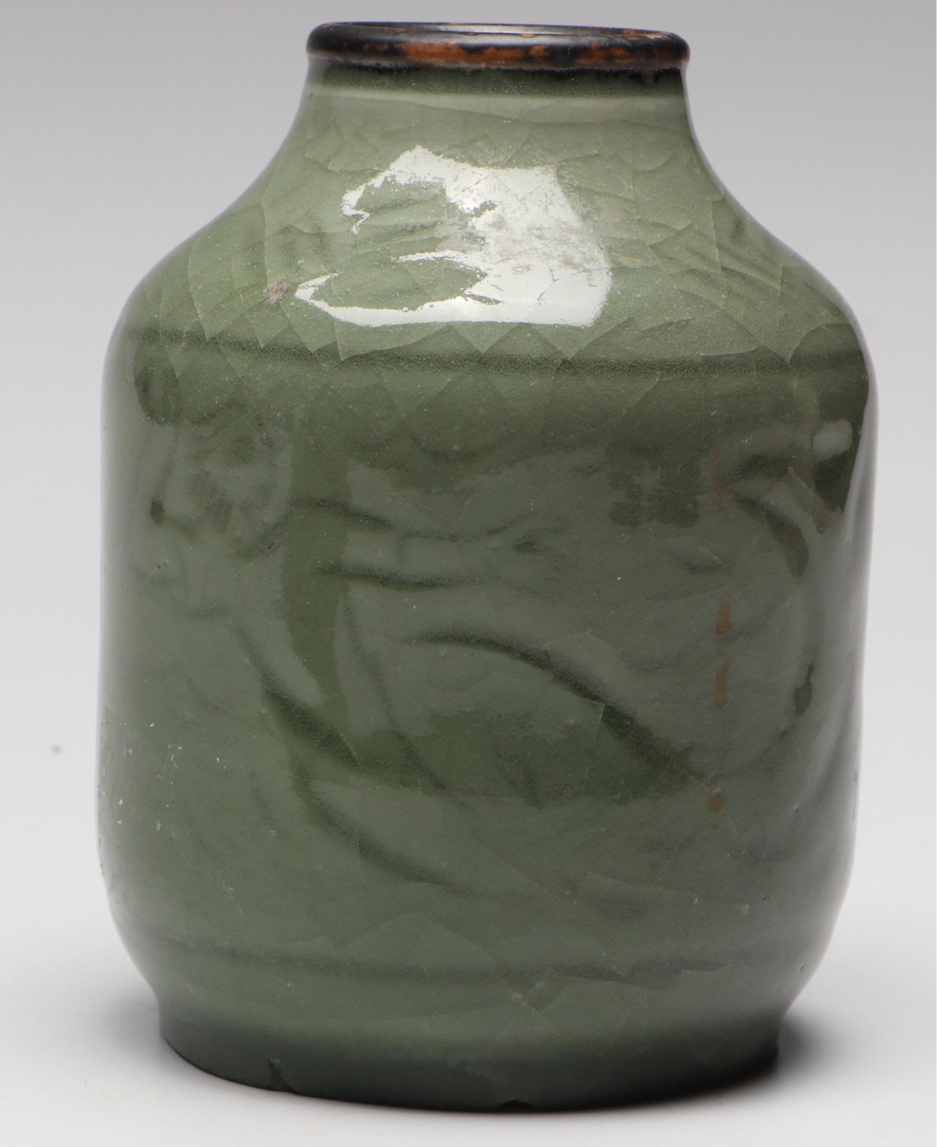 Jais Nielsen for Royal Copenhagen Crackle Vase with Michael Andersen Relief Vase