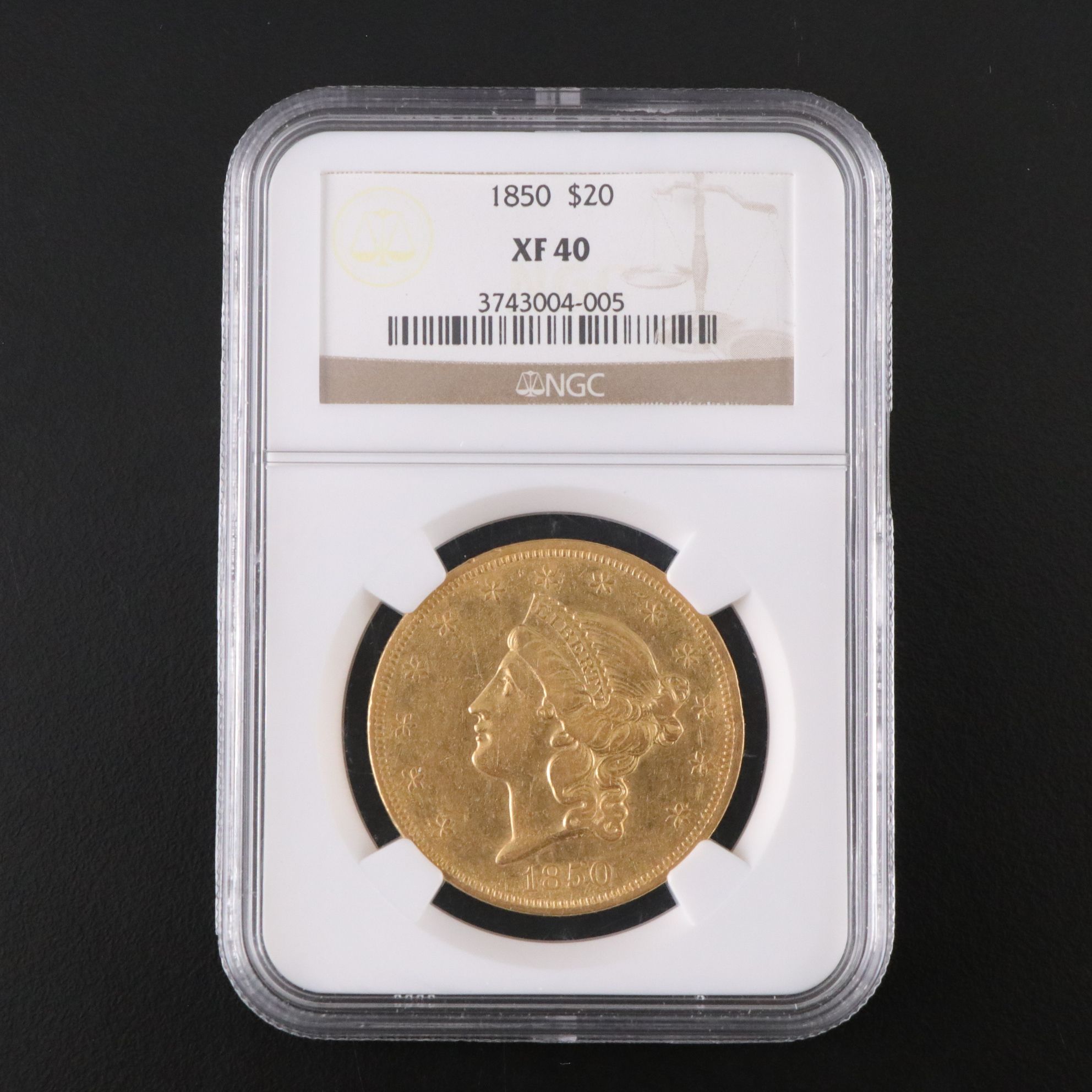 NGC Graded XF40 1850 Liberty Head $20 Gold Coin