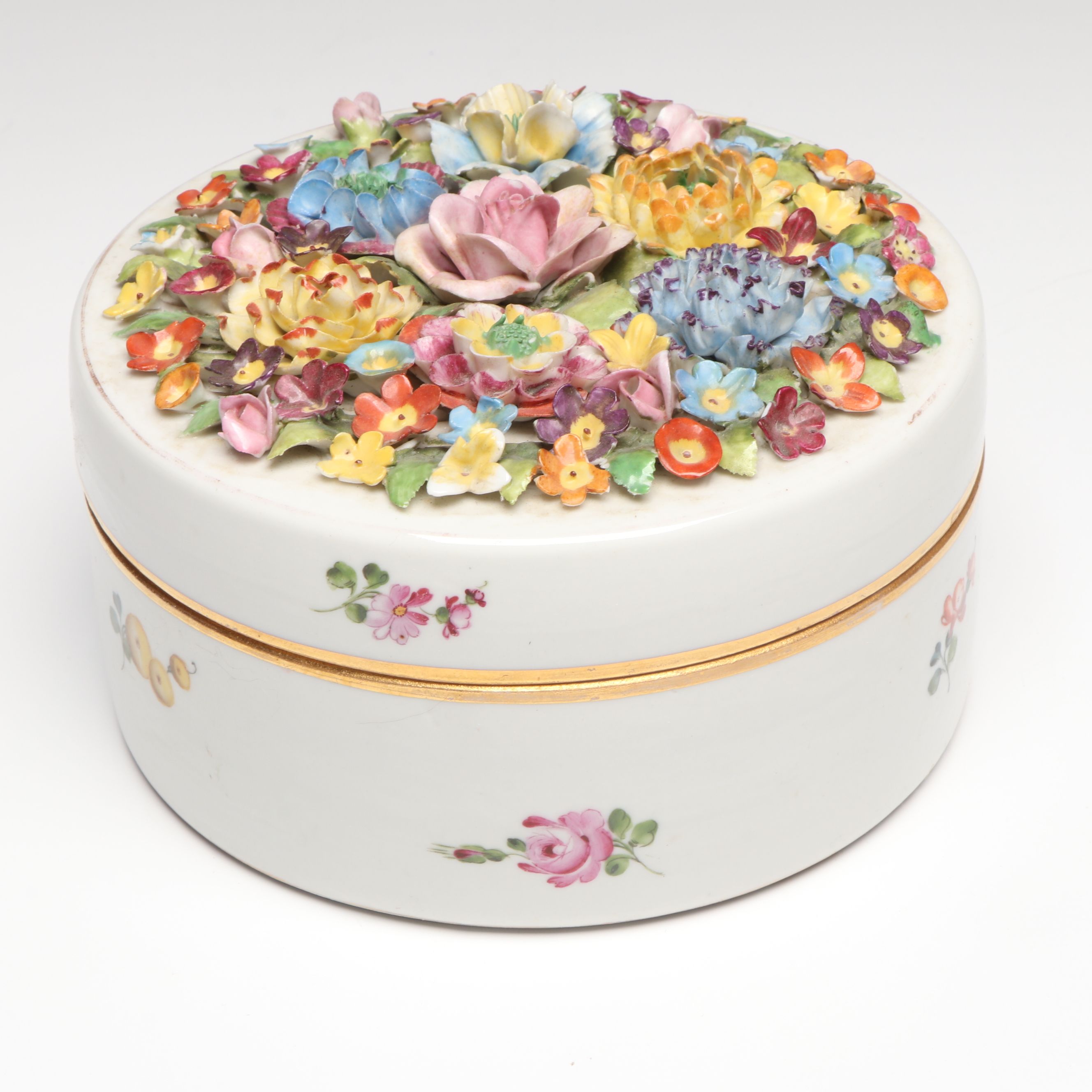 Von Schierholz Porcelain and Other Applied Flower Boxes with Geometric Box