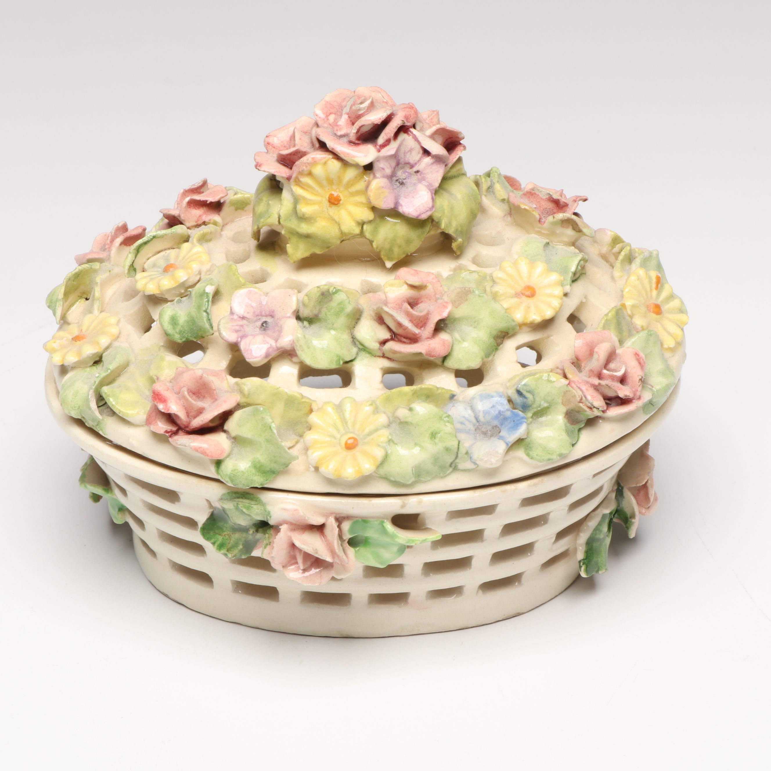 Von Schierholz Porcelain and Other Applied Flower Boxes with Geometric Box