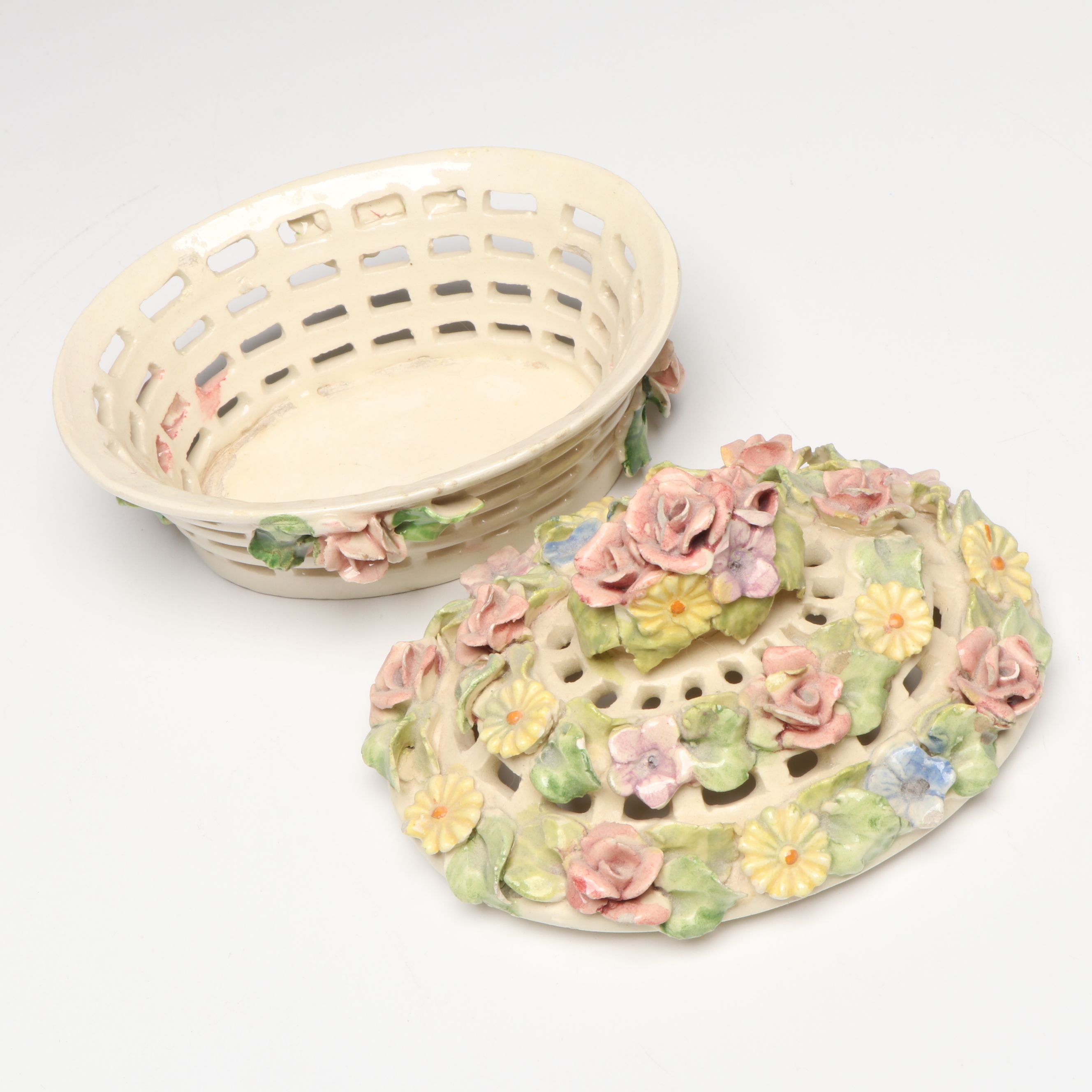 Von Schierholz Porcelain and Other Applied Flower Boxes with Geometric Box