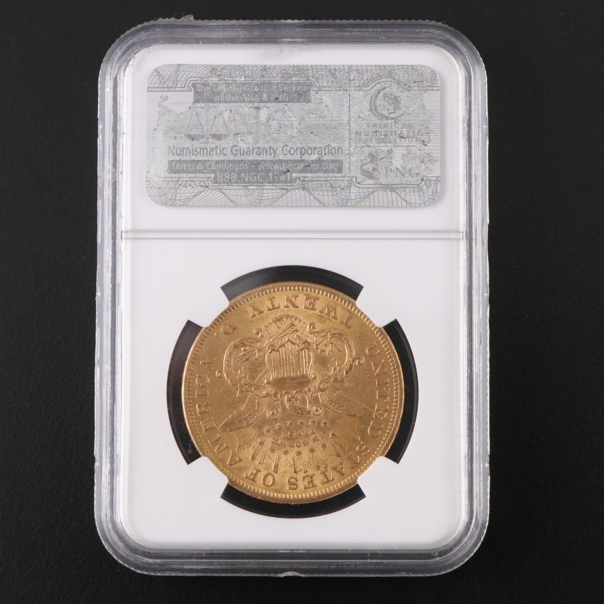 NGC Graded AU55 1873 "Open 3" Liberty Head $20 Coin