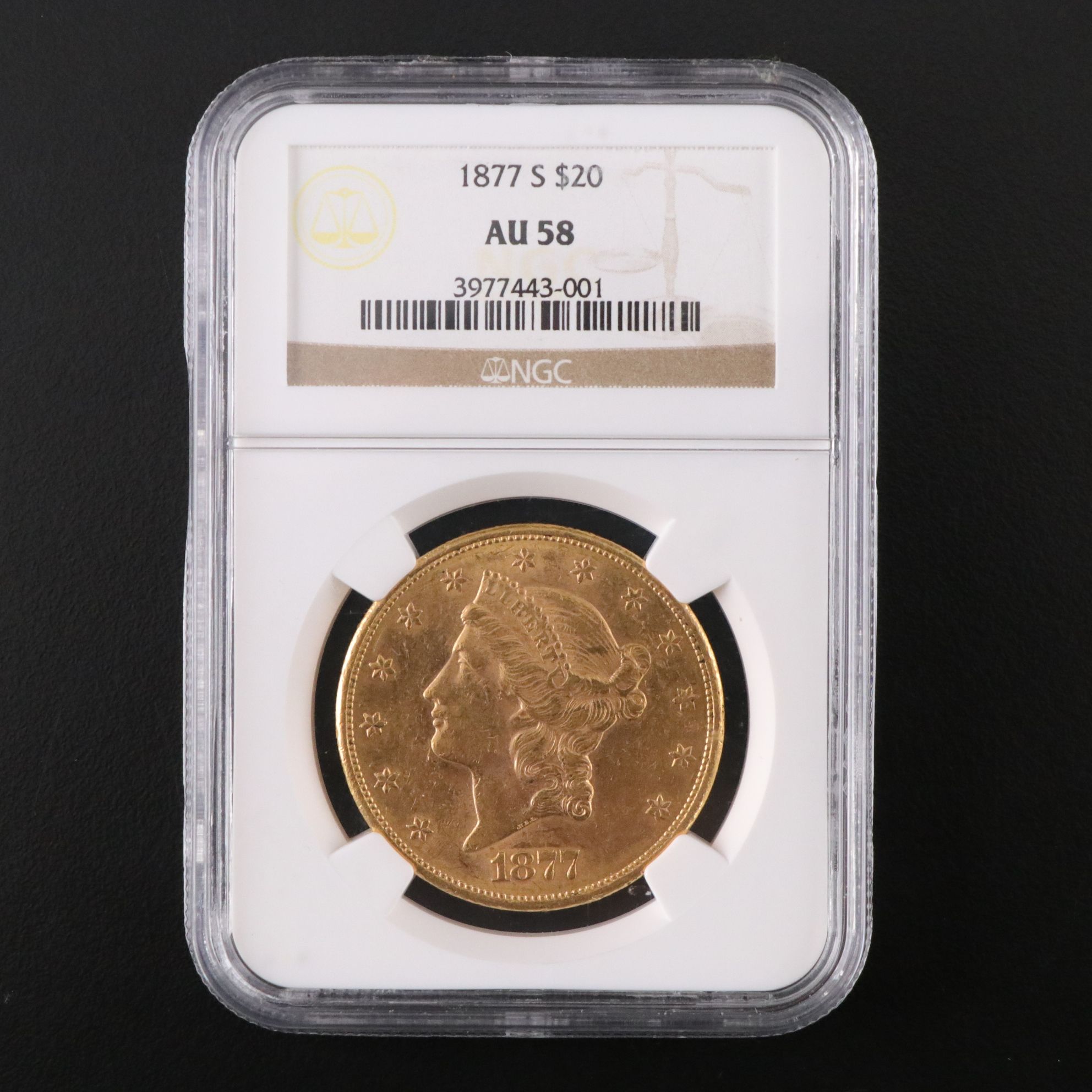 NGC Graded AU58 1877-S Liberty Head $20 Gold Coin