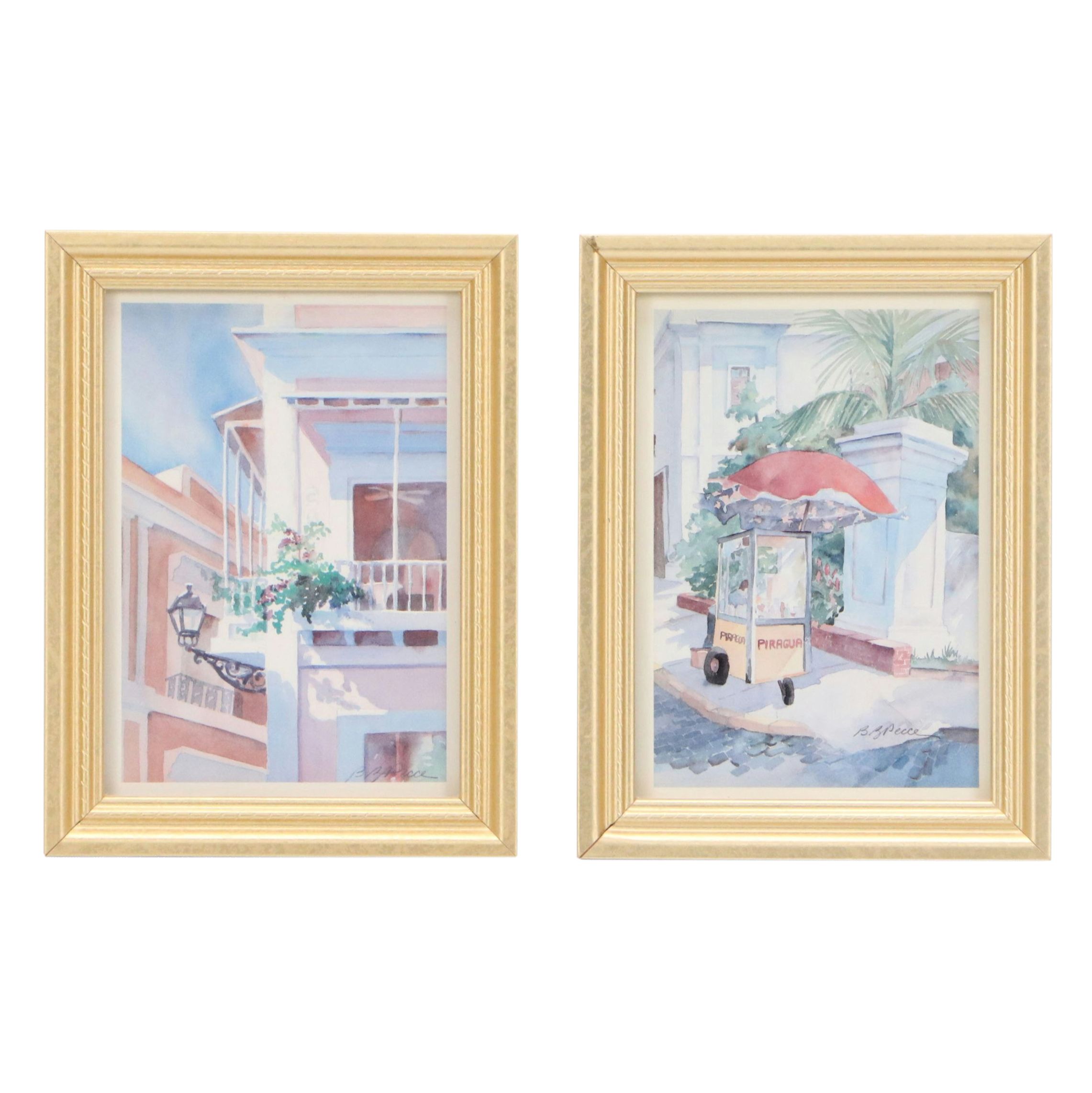 Barbara Pecce Offset Lithographs of Watercolor Cityscape Illustrations