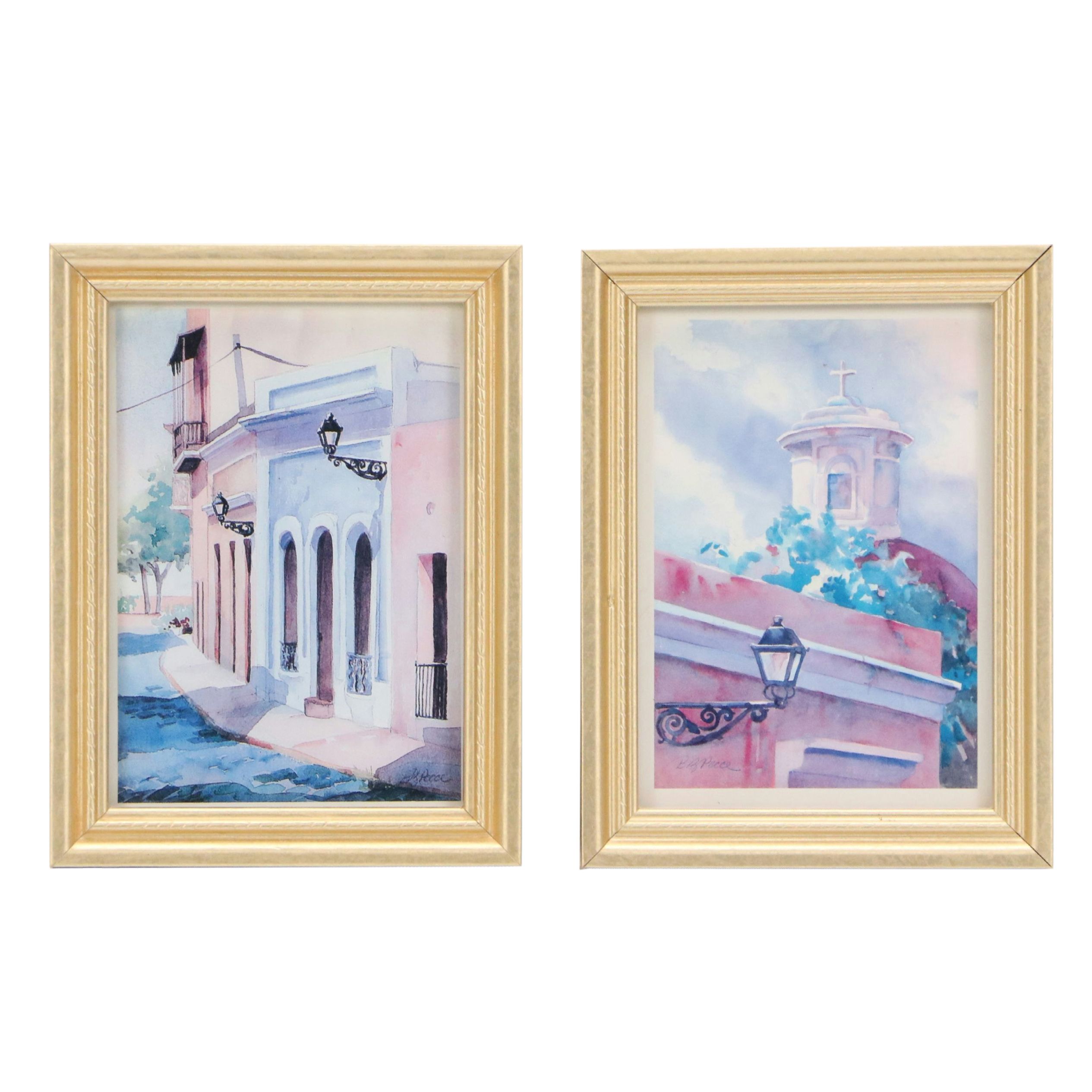 Barbara Pecce Offset Lithographs of Watercolor Cityscape Illustrations