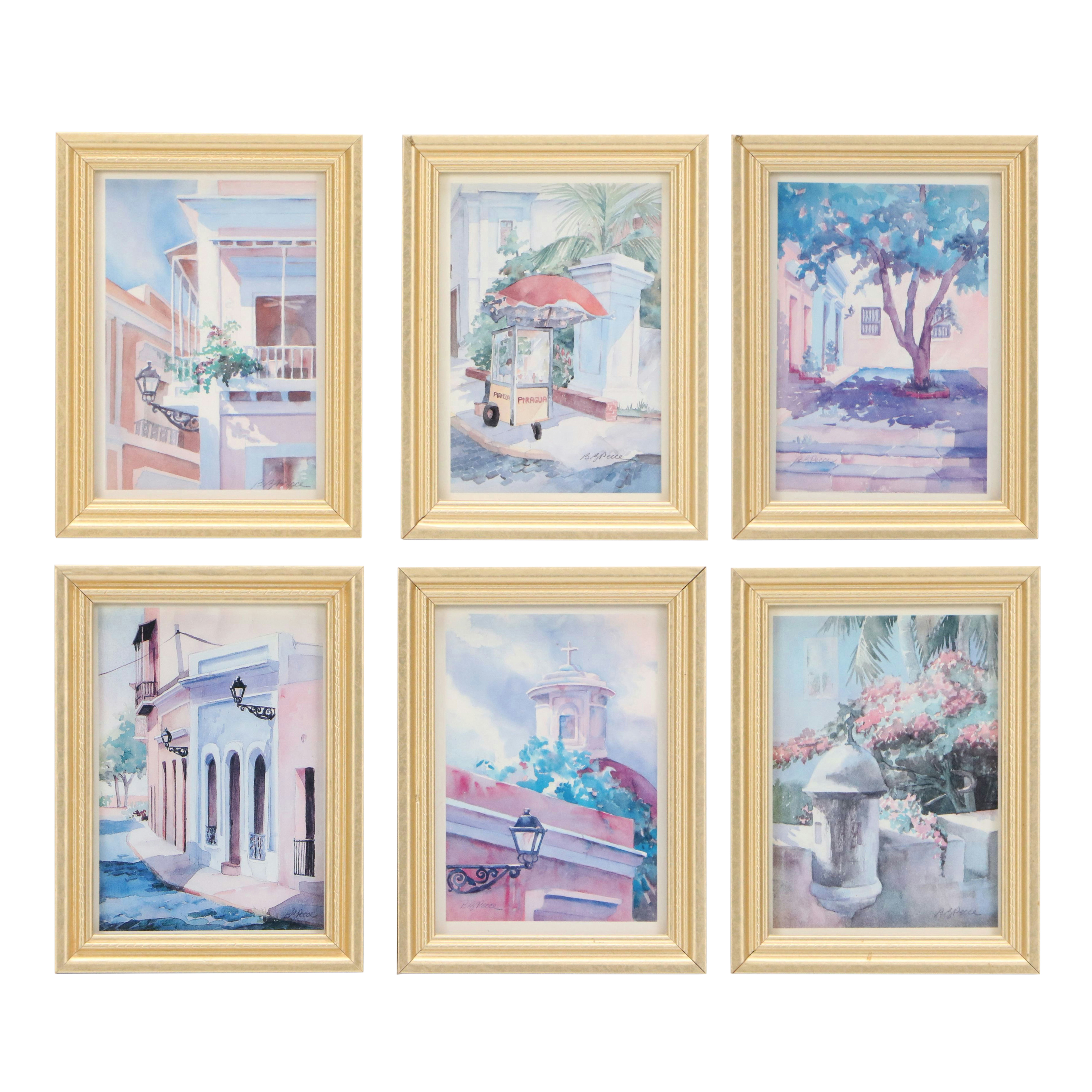 Barbara Pecce Offset Lithographs of Watercolor Cityscape Illustrations