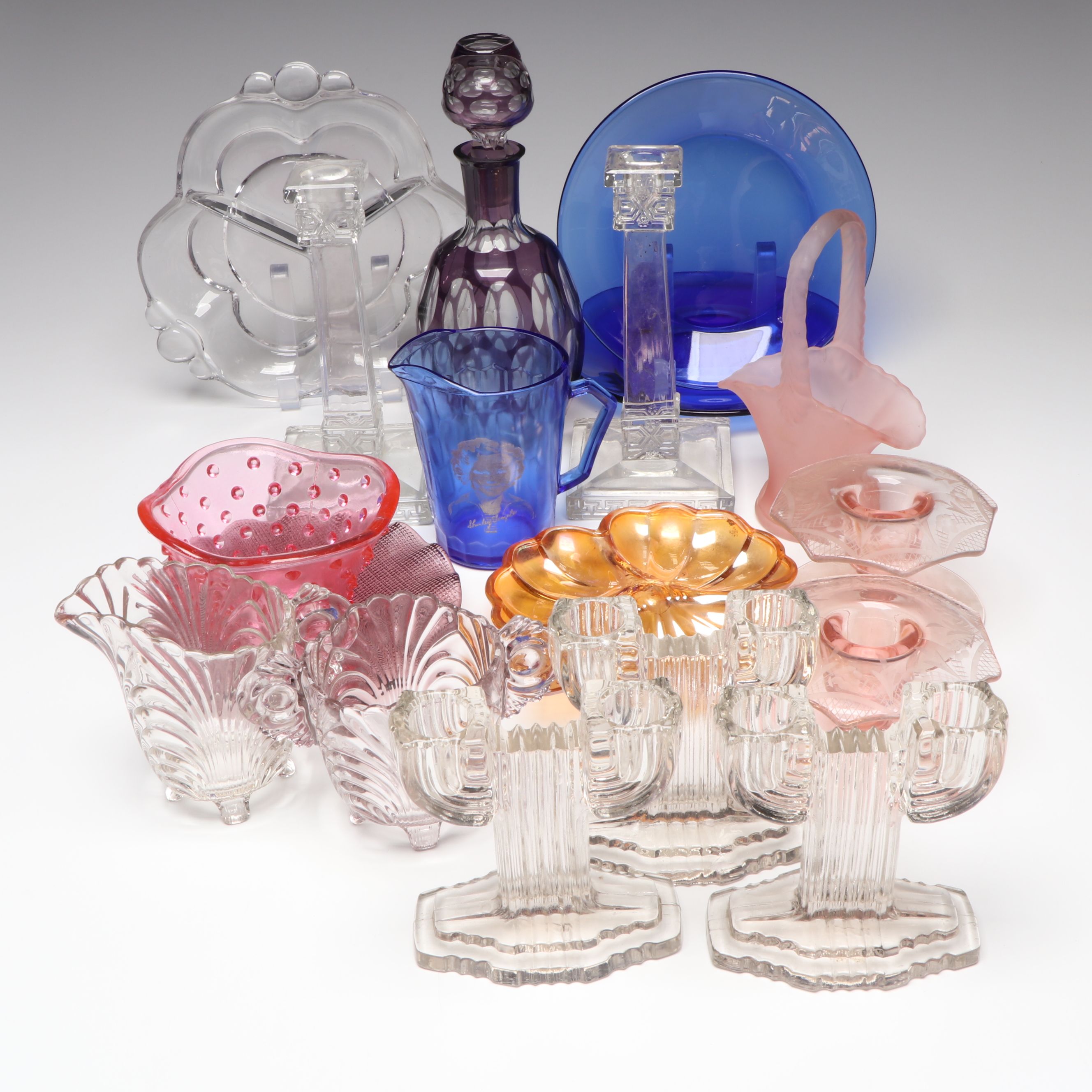 Bohemian Style Cut to Clear Decanter with Westmoreland, Other Vintage Glassware