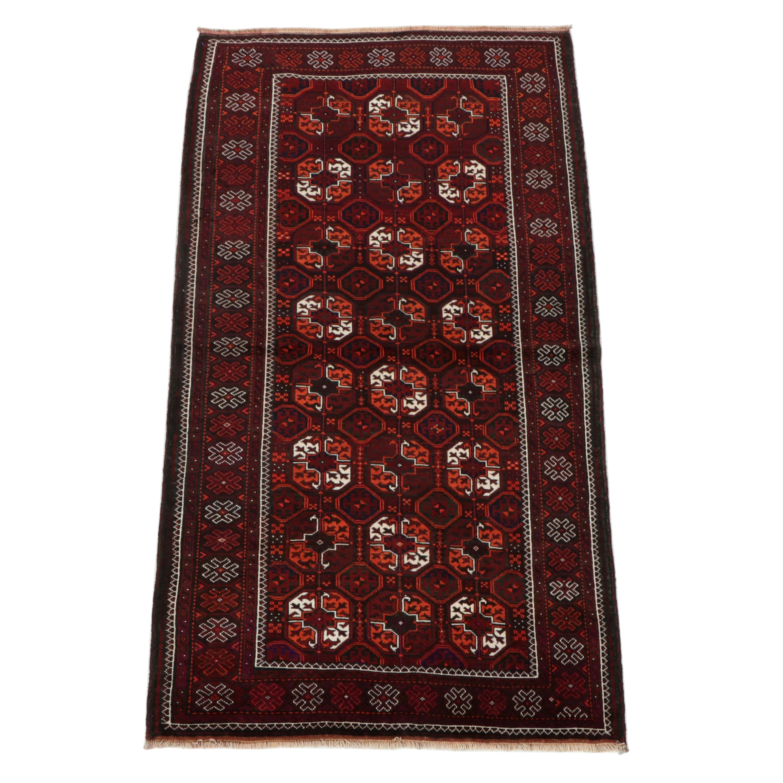 4'2 x 7'8 Hand-Knotted Afghan Turkmen Area Rug