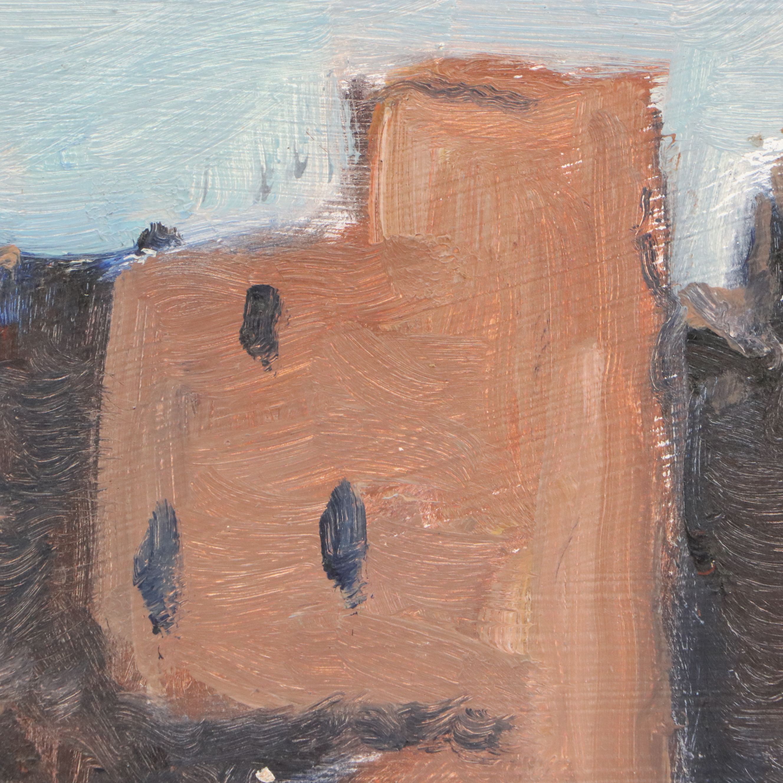 Bernard Lennon Architectural Landscape Oil Painting, 20th Century