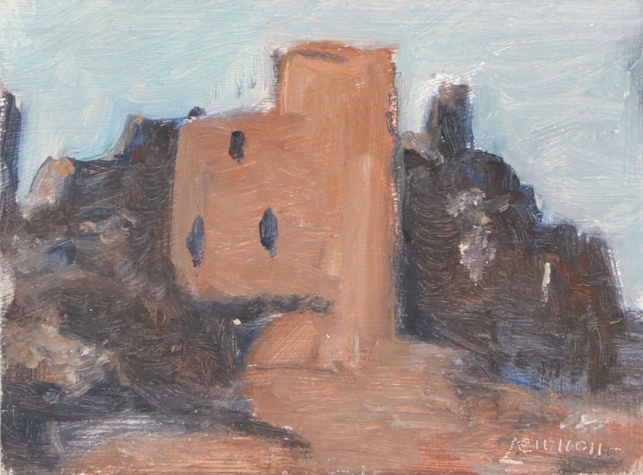 Bernard Lennon Architectural Landscape Oil Painting, 20th Century