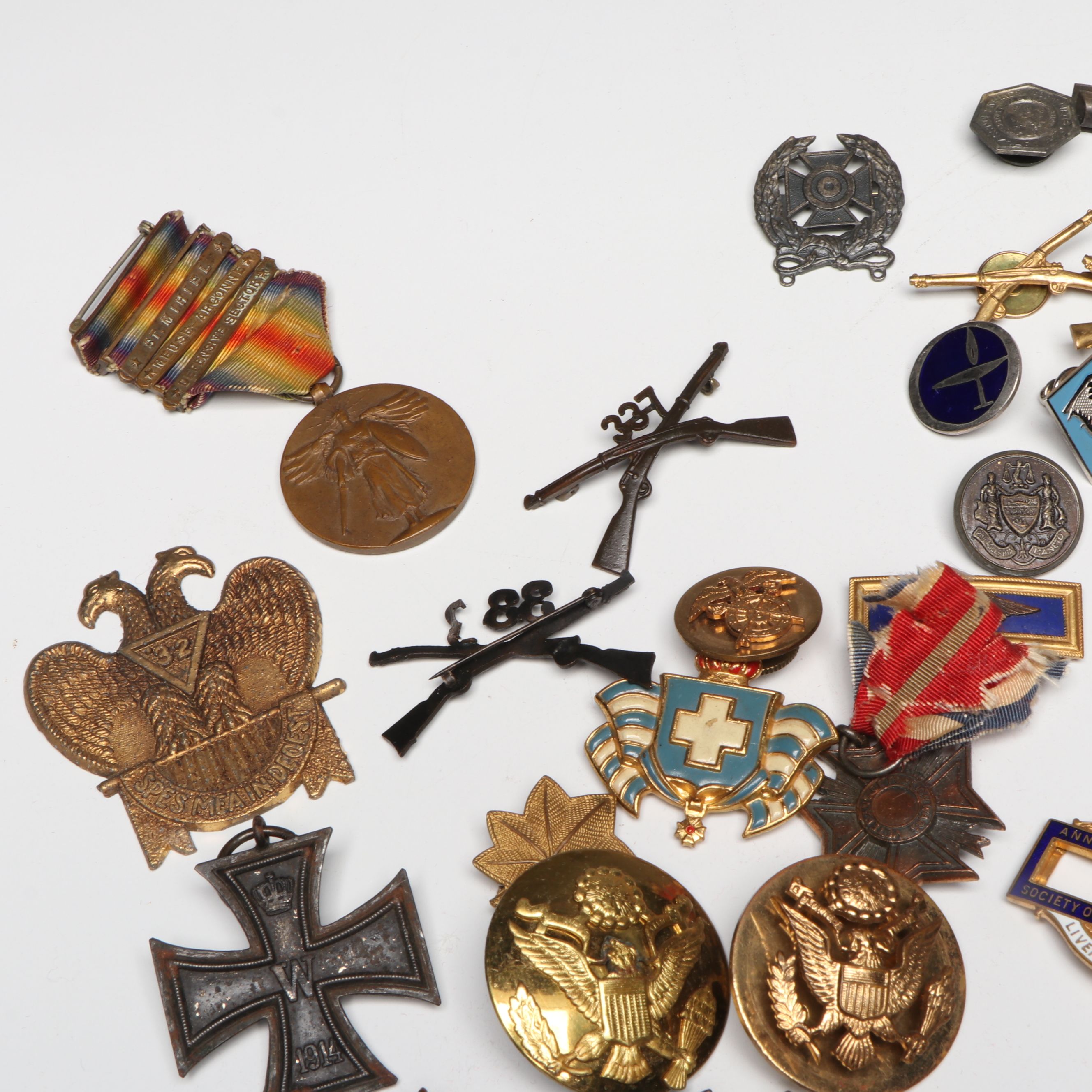 WWI and WWII Era Military Badges, Medals and More Featuring Victory Medal