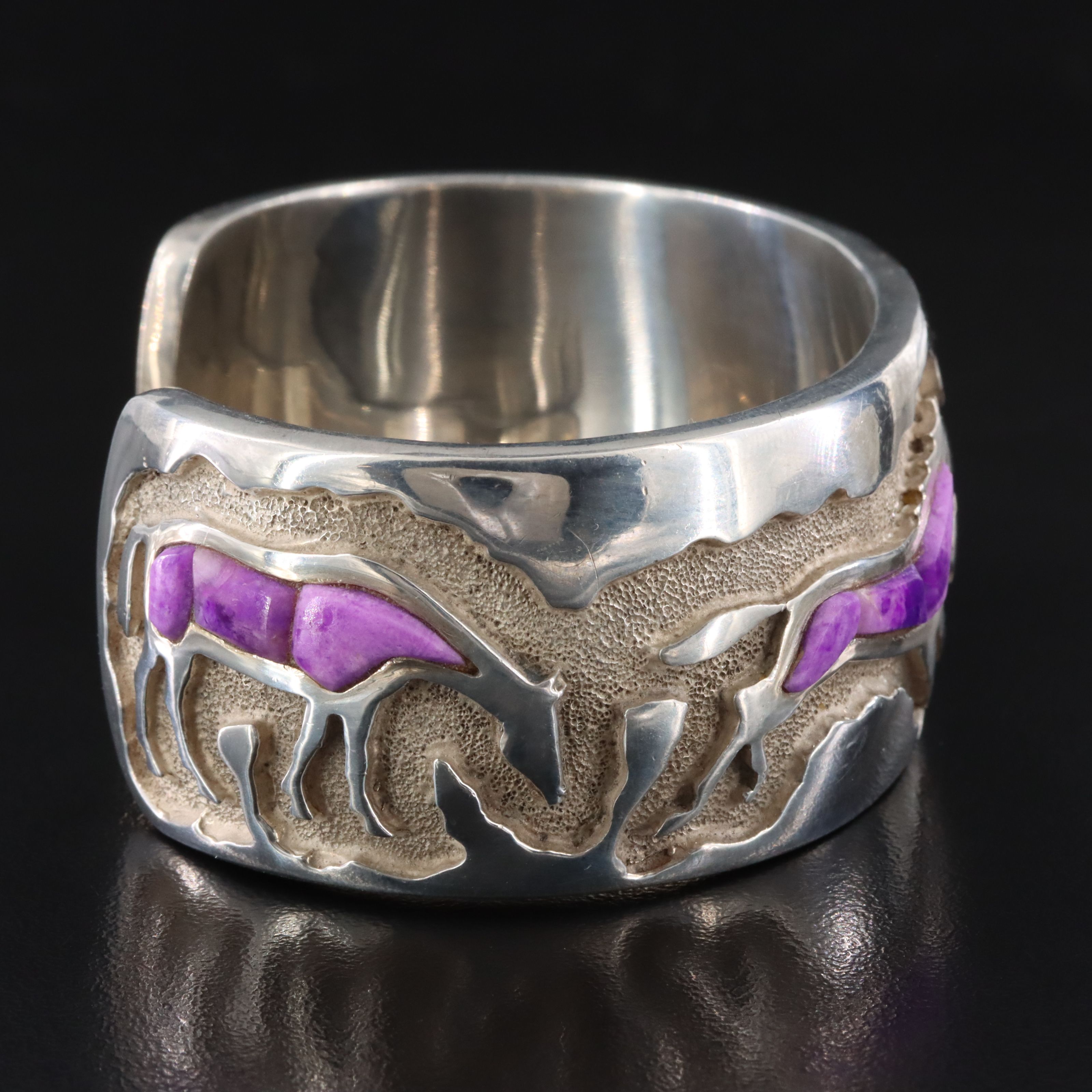 Ben Nighthorse Campbell Cheyenne Sterling Sugilite Horse Sandcast Cuff Bracelet