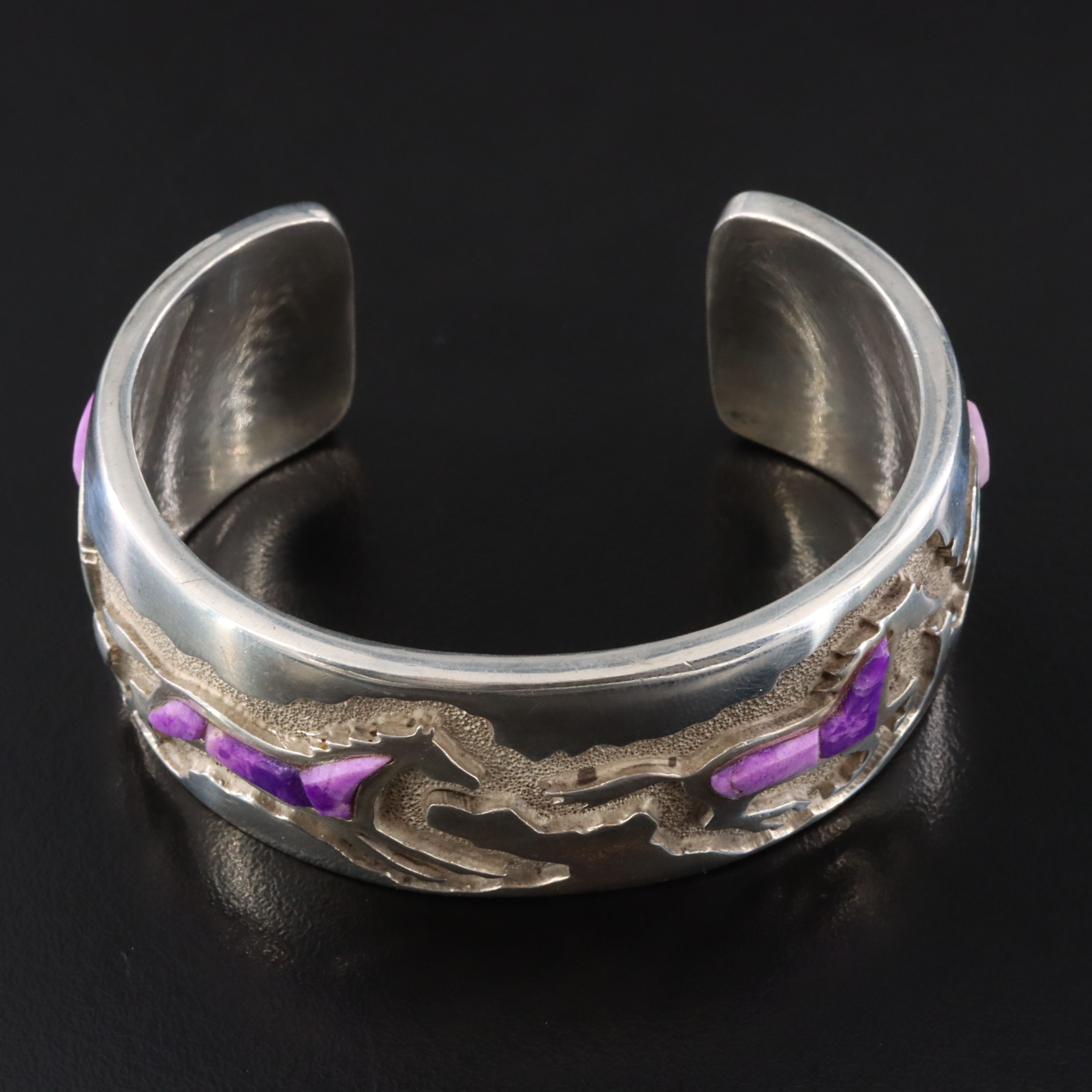Ben Nighthorse Campbell Cheyenne Sterling Sugilite Horse Sandcast Cuff Bracelet