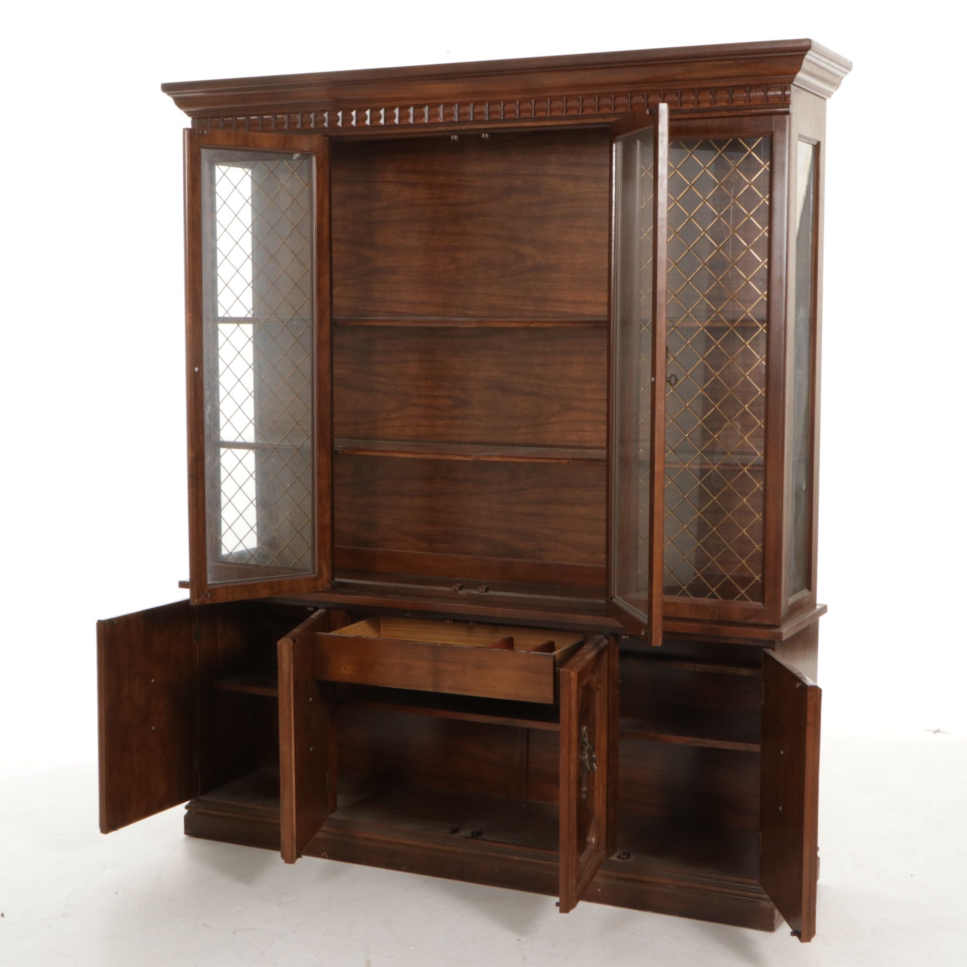 Regency Style Burl Finished China Cabinet, Late 20th Century