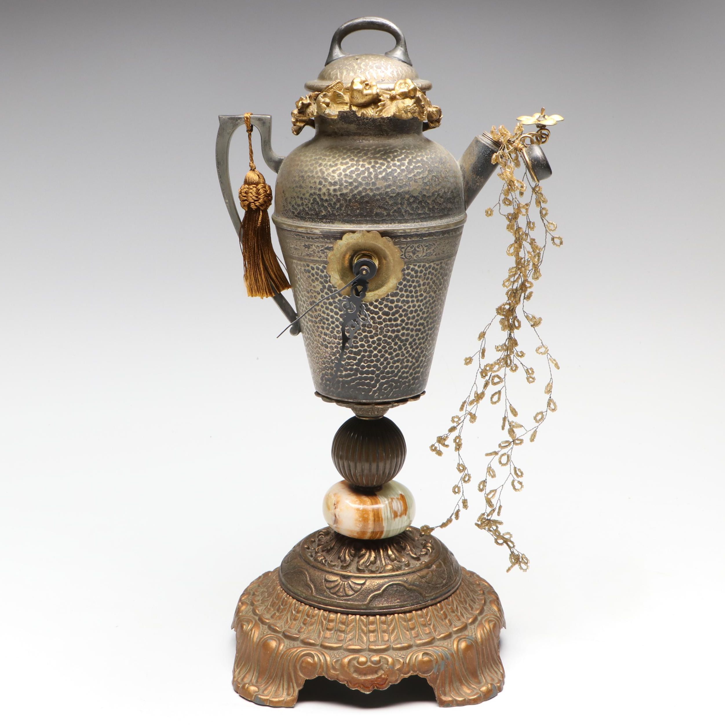 Lynn Ludemann "Gimlet" Hammered Metal Teapot Sculptural Clock